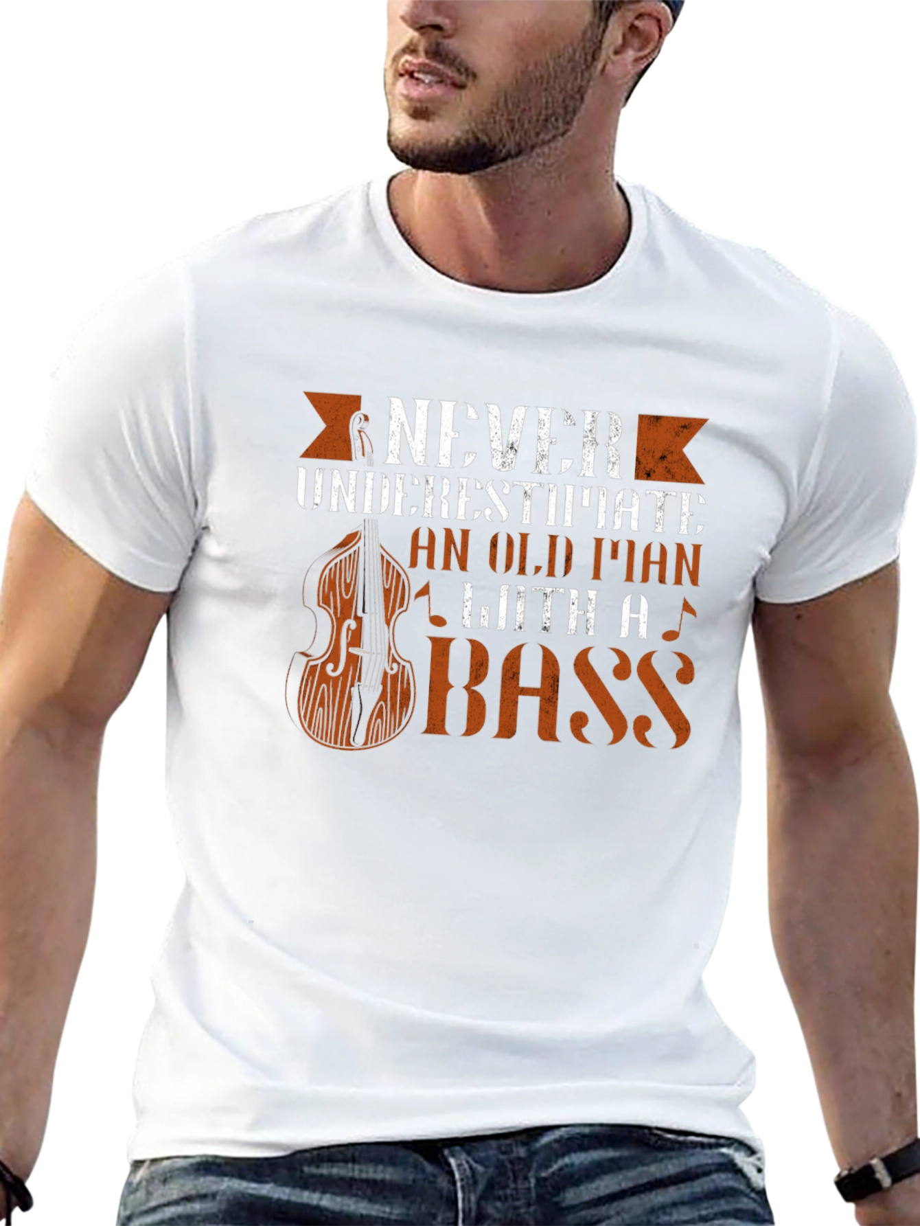 Black Never Underestimate Old Man Bass Guitar T-Shirt view 13