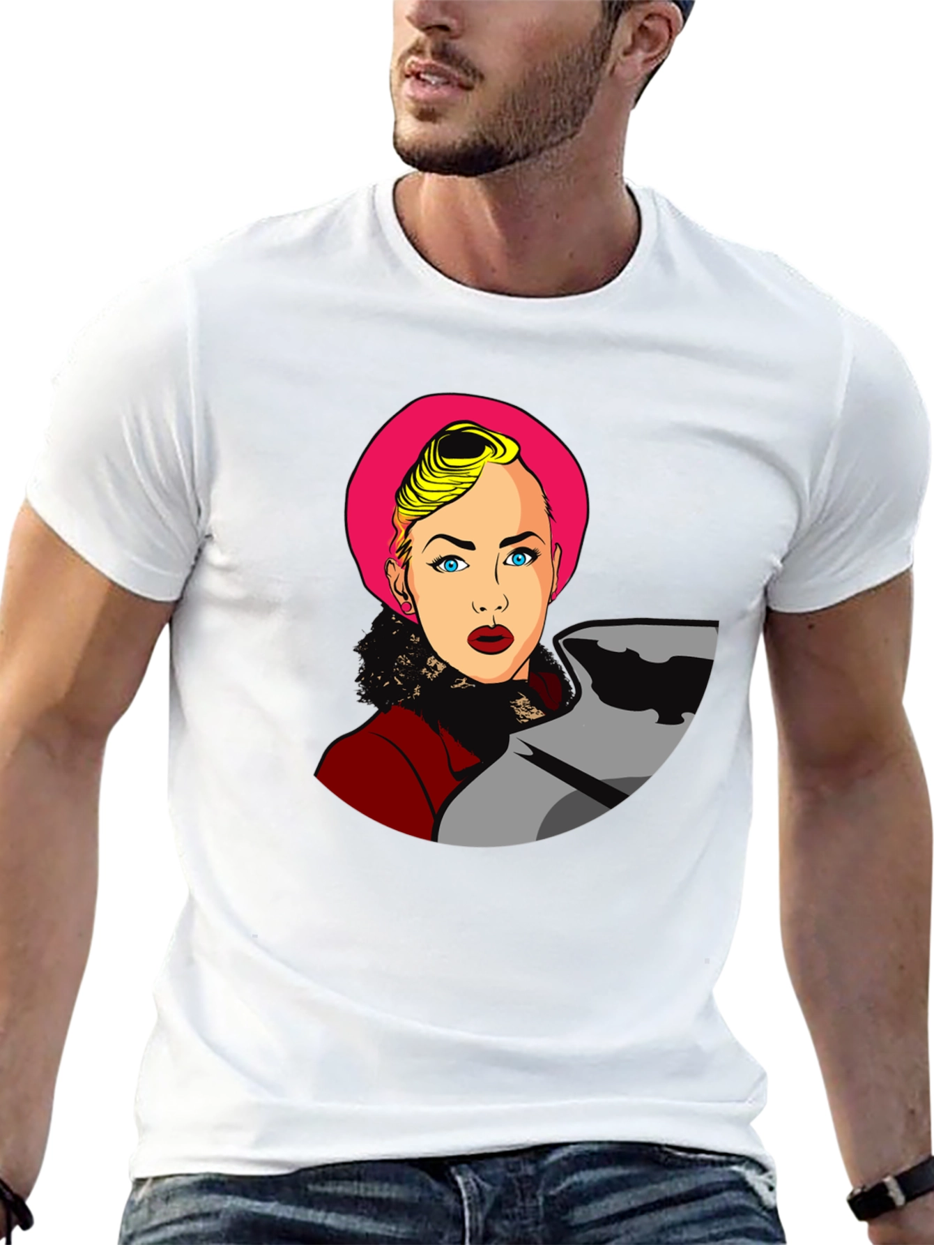 Black Pop Art Woman Graphic Black T-Shirt view 13
