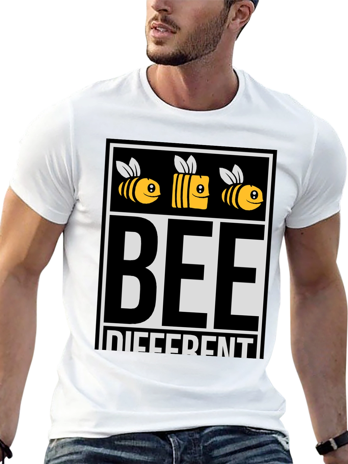Black Bee Different Graphic Tee - Black Cotton T-Shirt view 13
