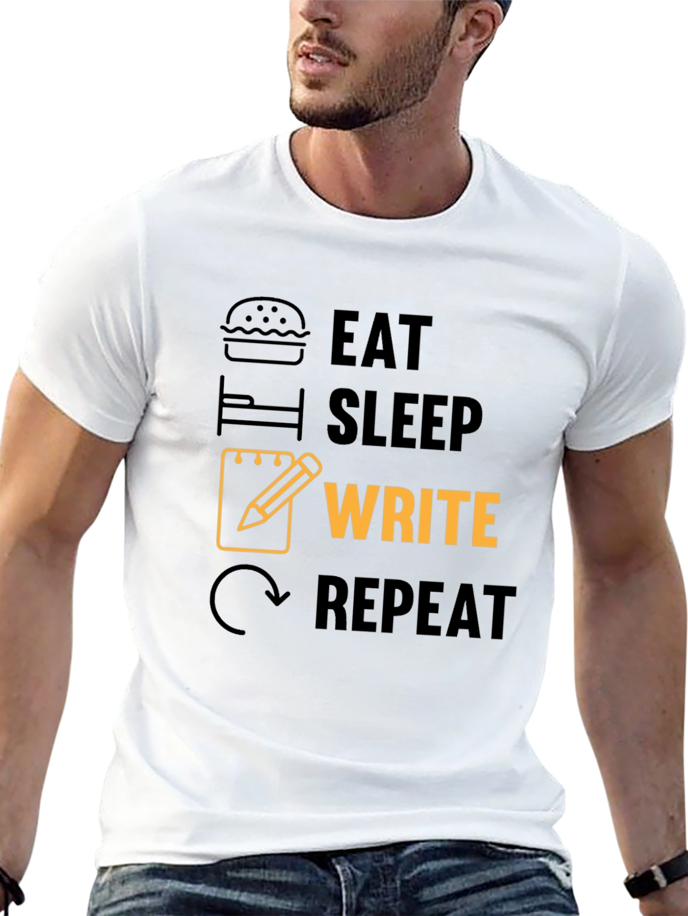 Black Eat Sleep Write Repeat Novelty T-Shirt view 13