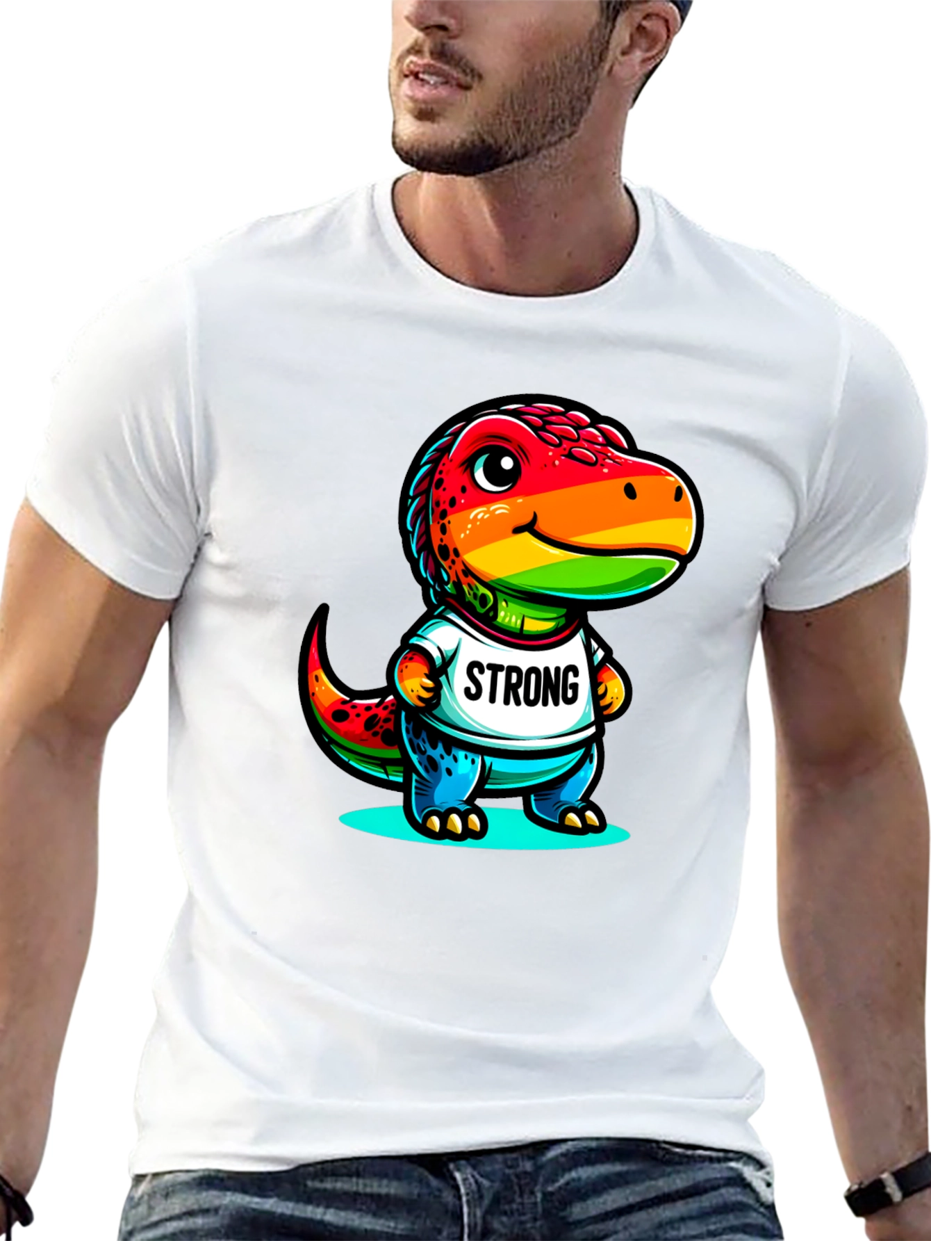 Black Rainbow Dinosaur Strong T-Shirt view 13