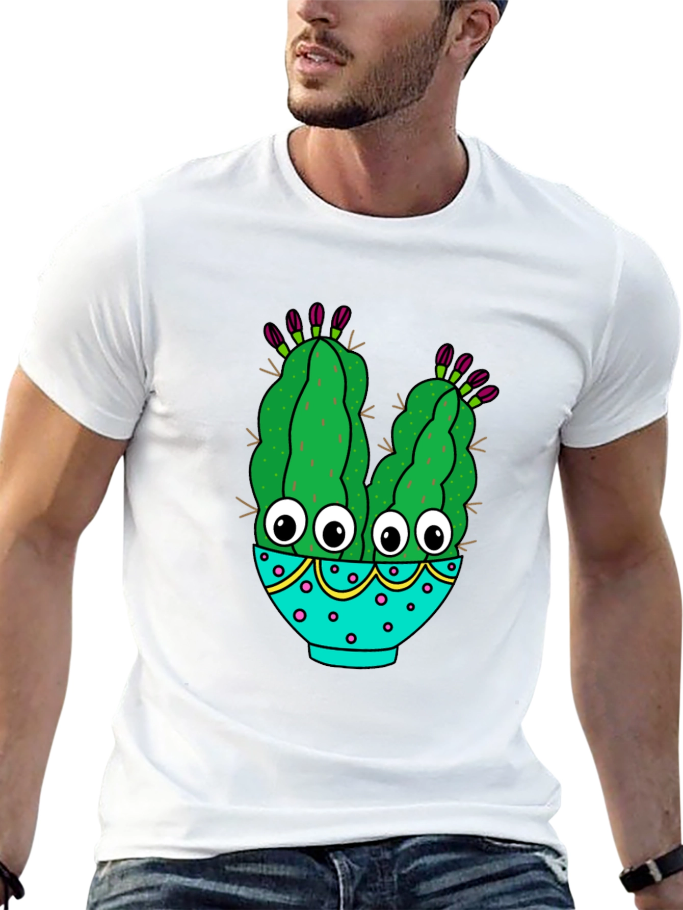 Black Funny Cactus Graphic T-Shirt - Black Cotton Blend view 13