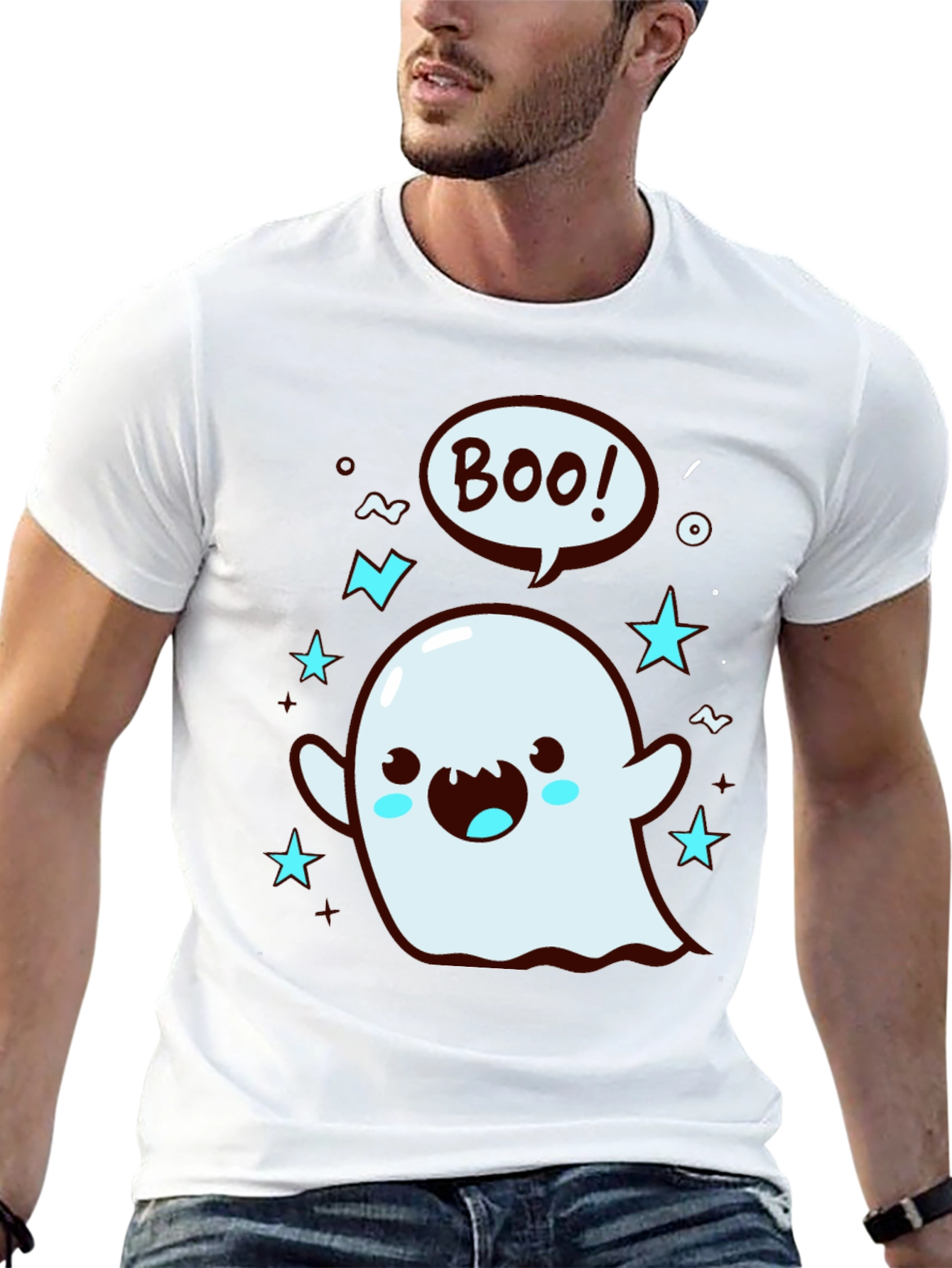 Cute Ghost Boo Graphic Tee - Black T-Shirt - 13