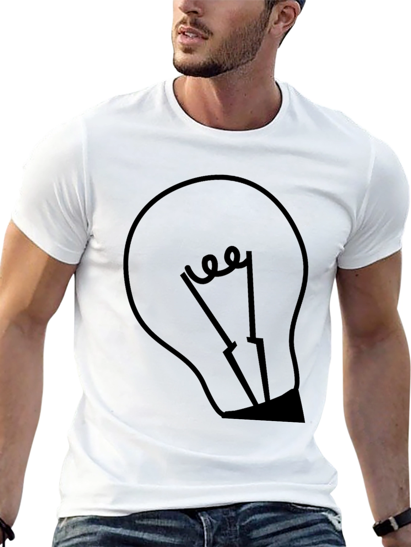 Black Men's Black Graphic Tee - Light Bulb Design view 13