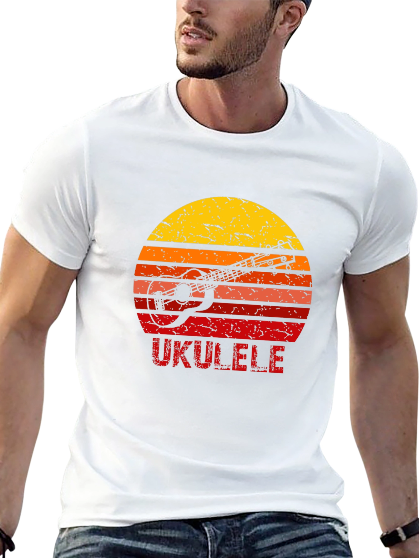 Black Vintage Ukulele Sunset Graphic T-Shirt view 13