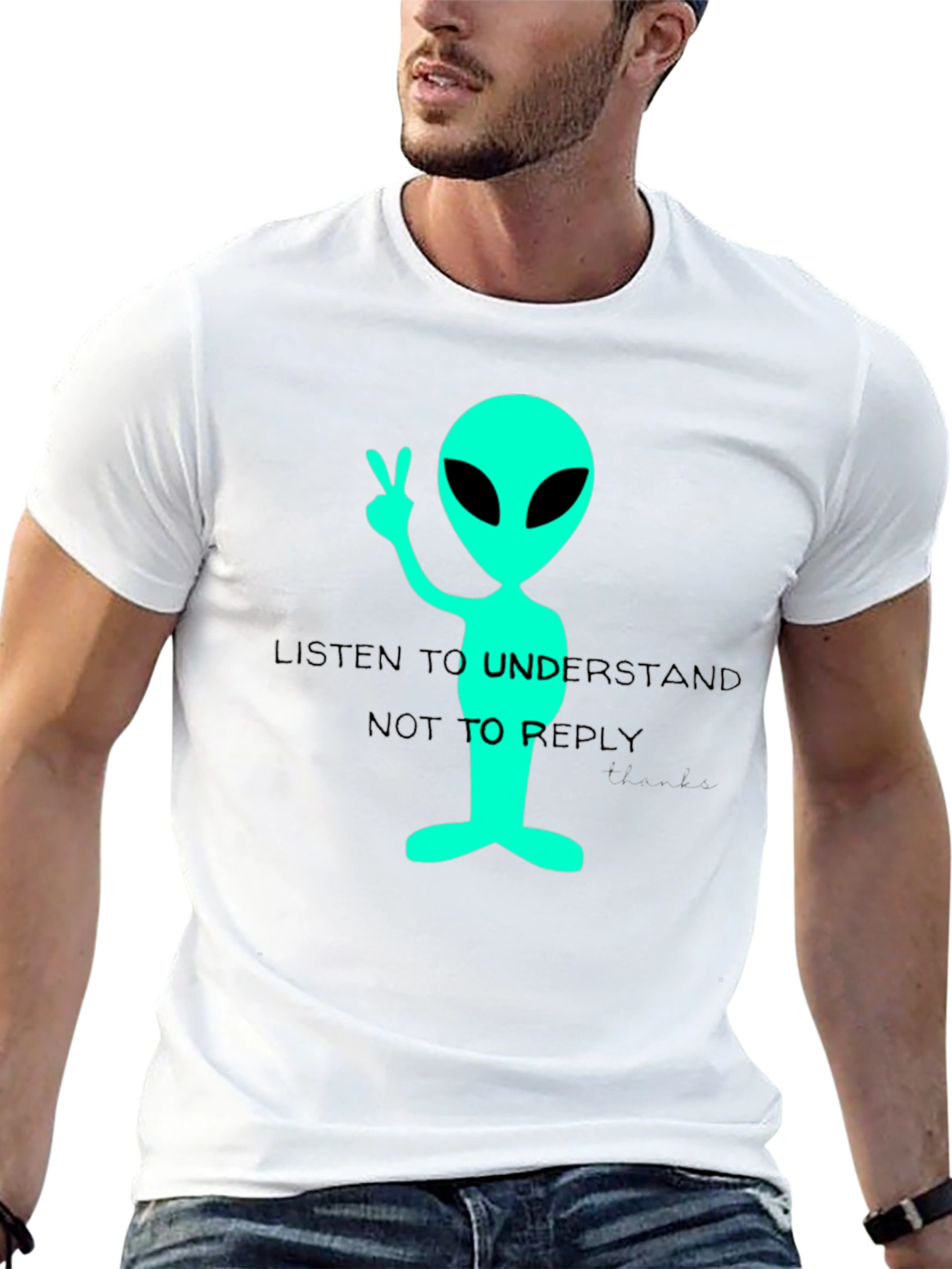 Black Alien Peace T-Shirt - Listen to Understand Tee view 13