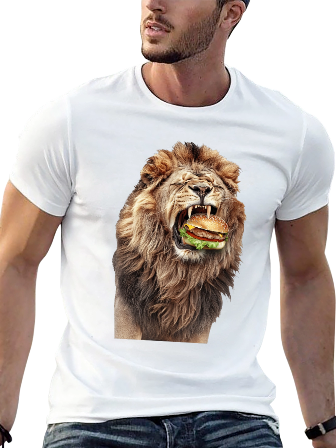 Black Lion Eating Burger Graphic T-Shirt - Black view 13