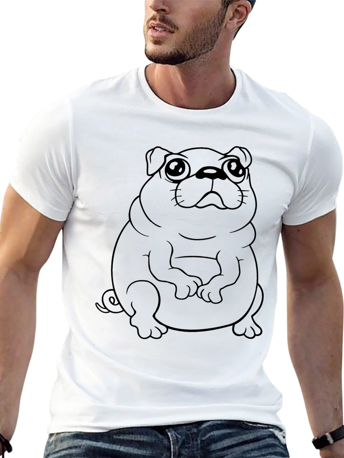 Black Men's Black Pug Graphic T-Shirt view 13