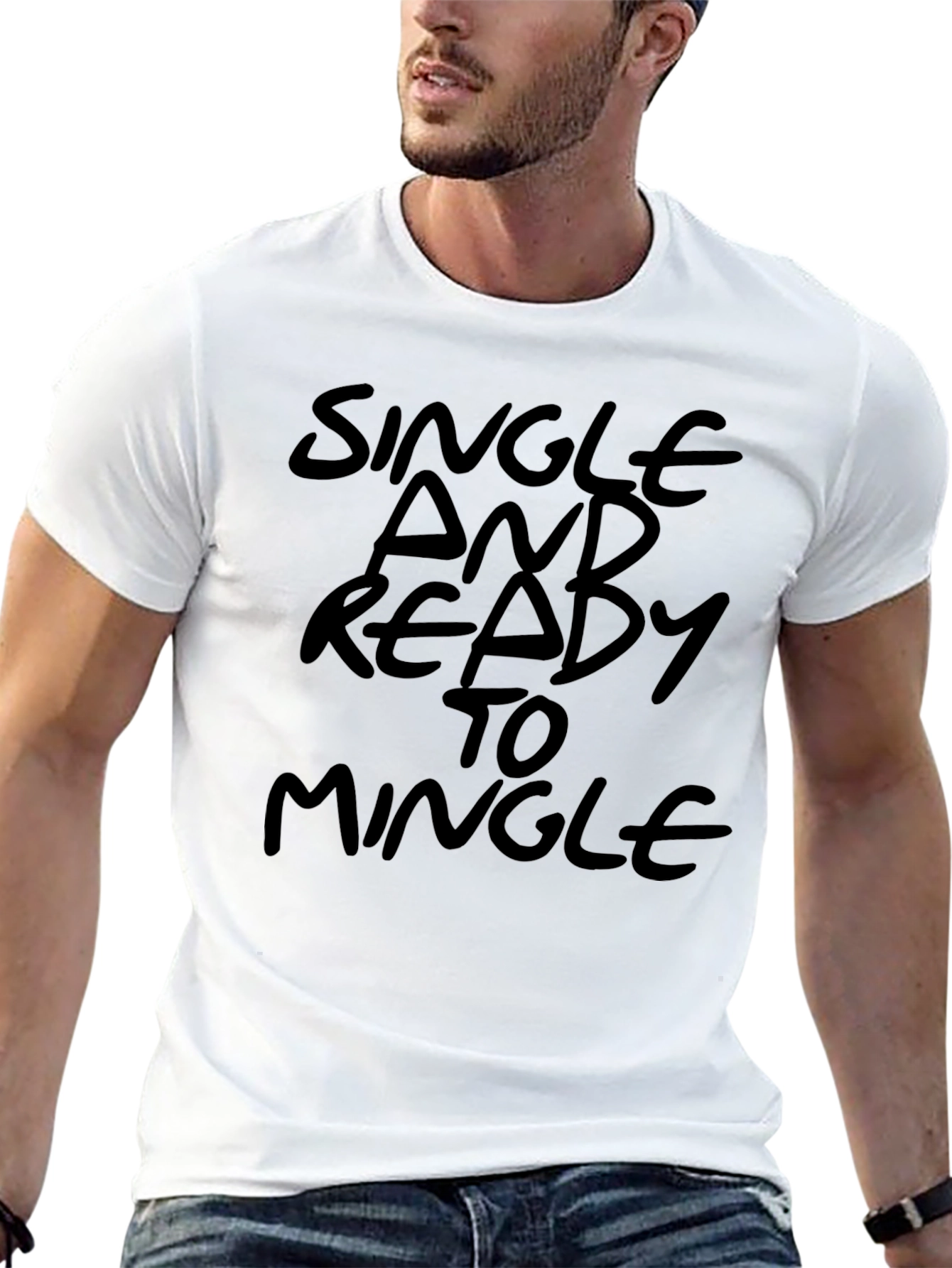 Black Single and Ready to Mingle Men's Black T-Shirt view 13