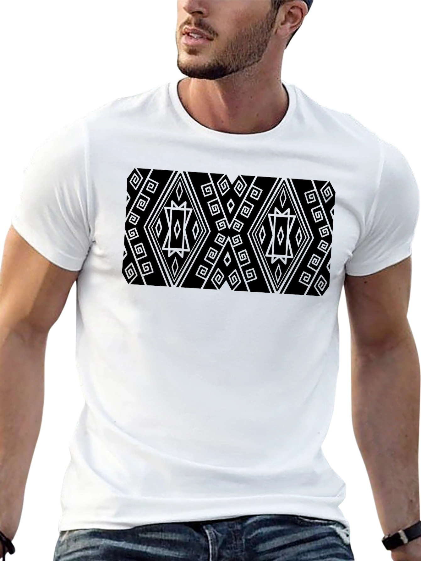 Black Patterned Black Tee - Modern Geometric Style view 13