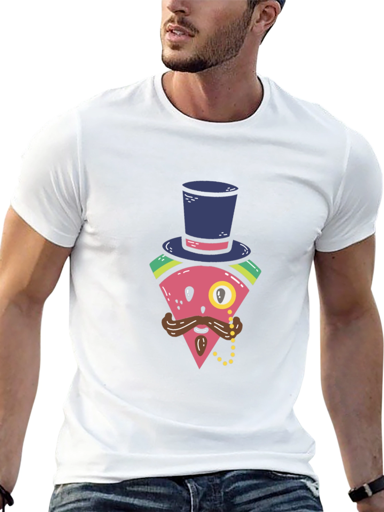 Black Whimsical Watermelon Gentleman T-Shirt view 13