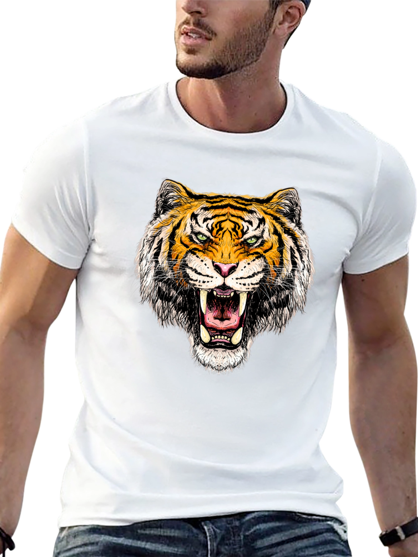 Black Roaring Tiger Graphic Tee - Black Cotton T-Shirt view 13