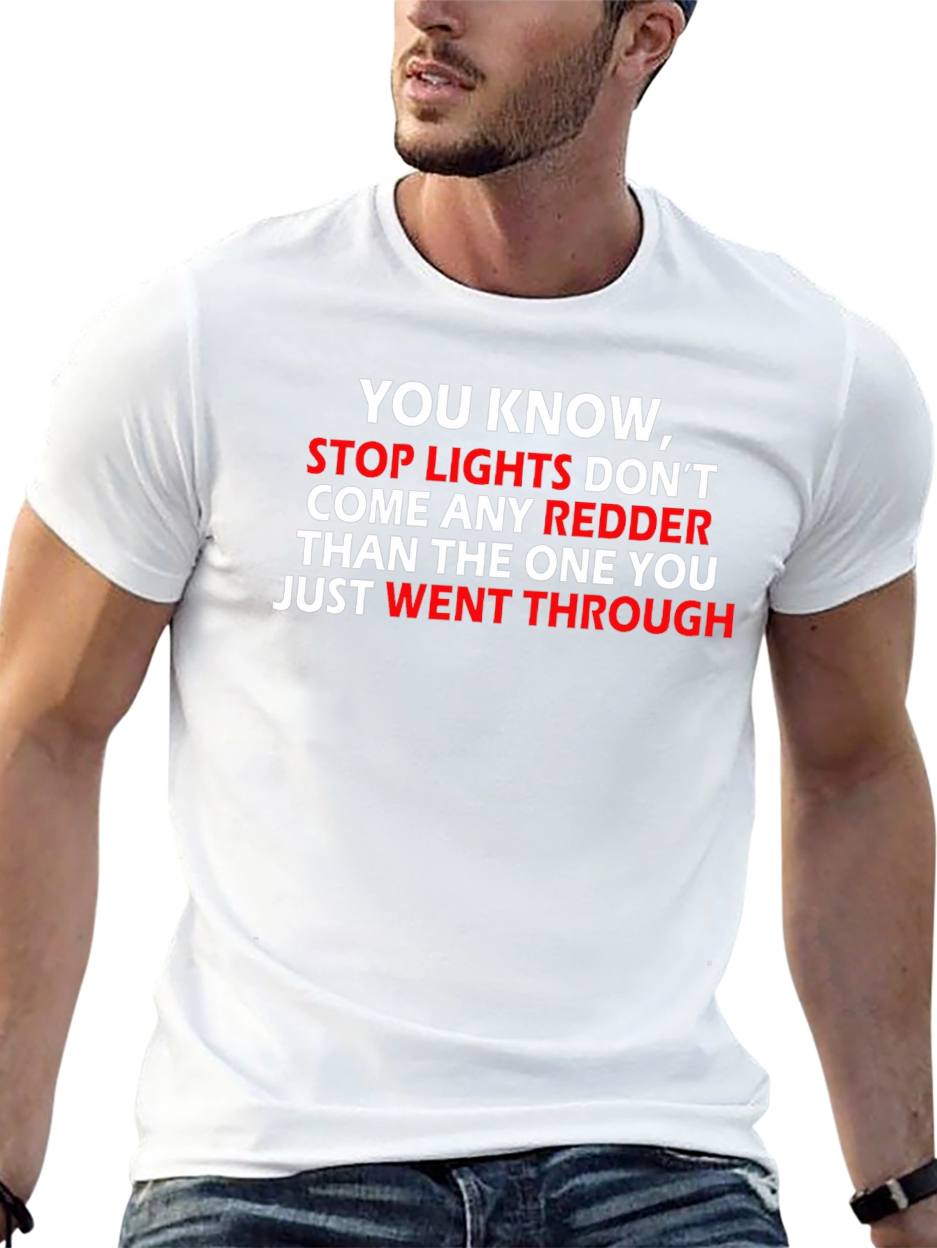 Black Funny Stop Light T-Shirt - Redder Than You Went Through! view 13