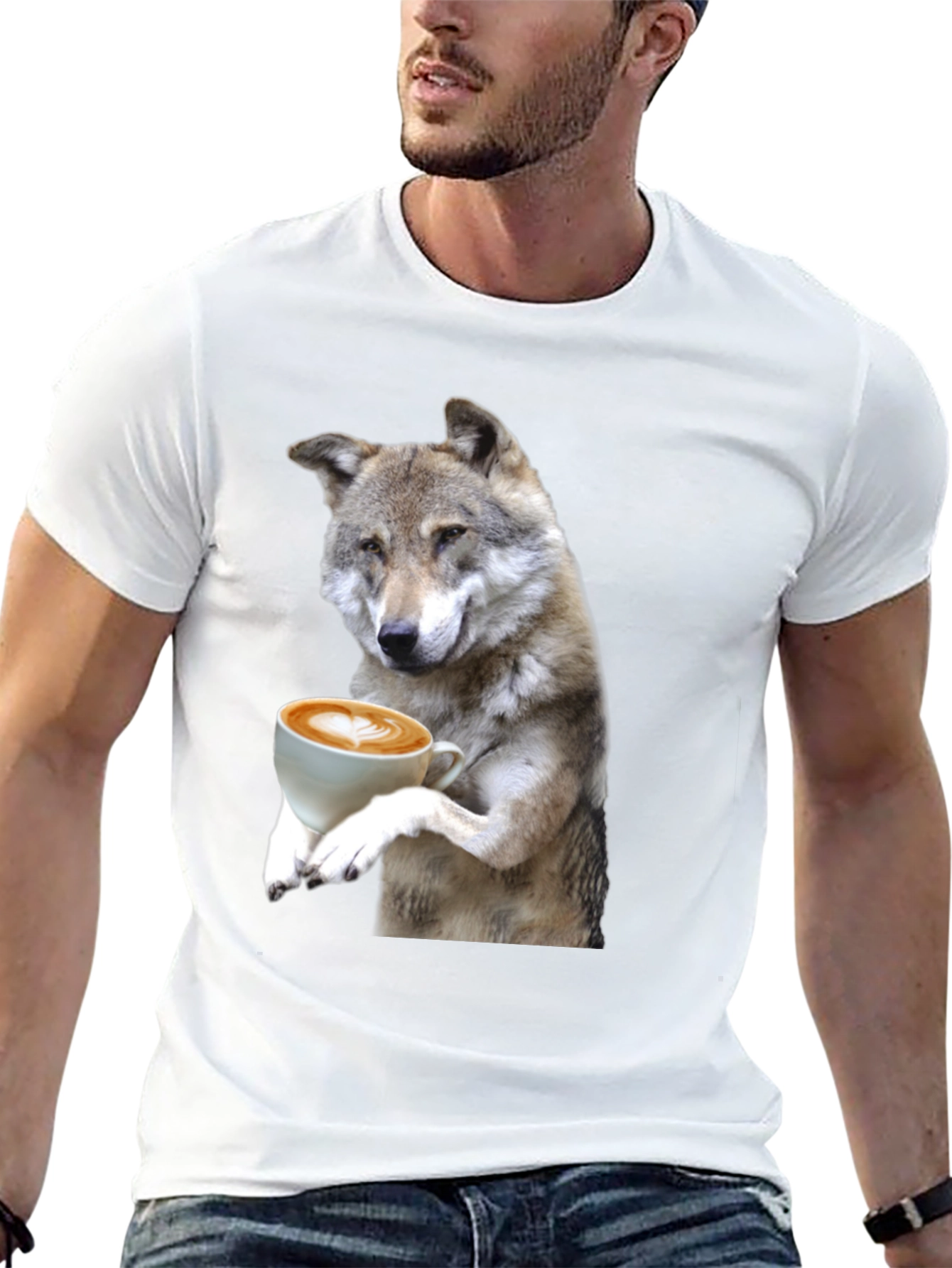 Black Wolf Drinking Coffee Graphic Tee view 13