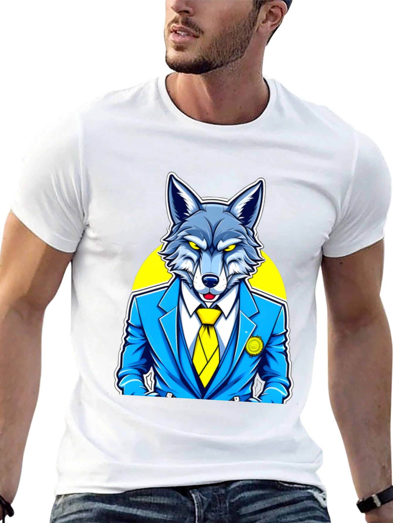 Black Wolf in Suit Graphic Tee - Cool Animal Cartoon Shirt view 13