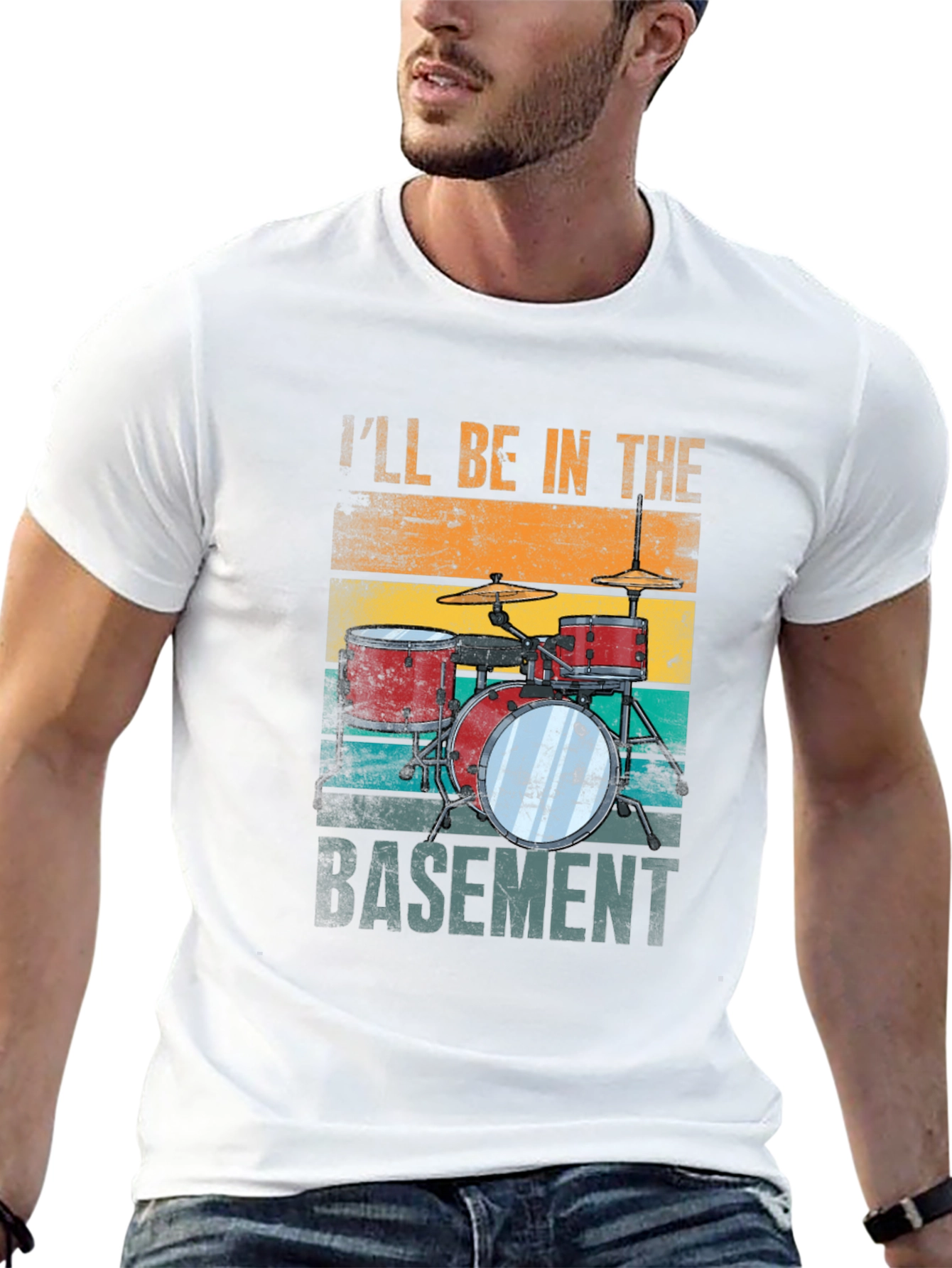Black I'll Be in the Basement Drum Set T-Shirt view 13