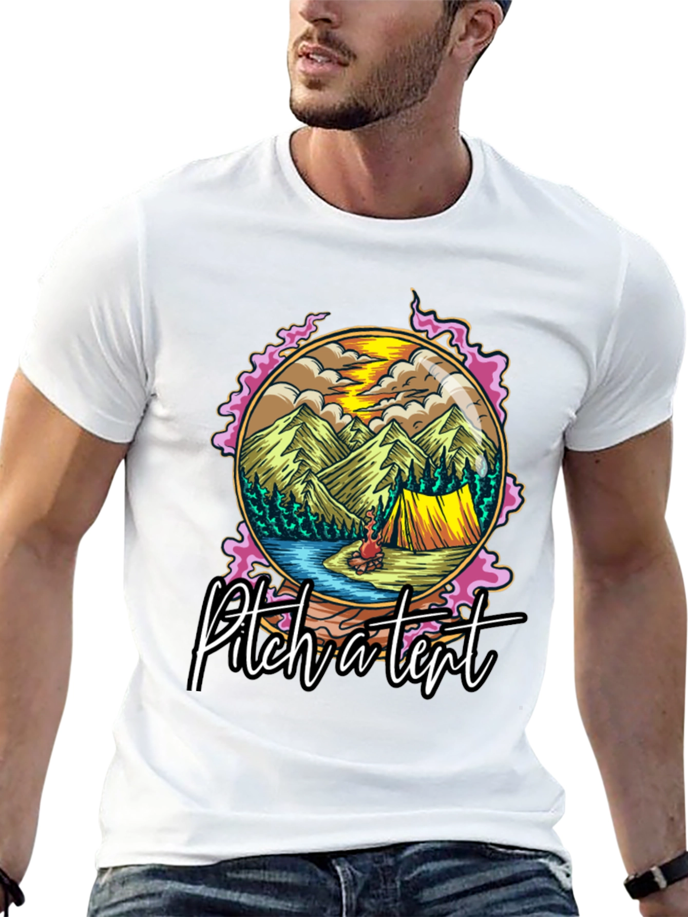 Black Pitch a Tent Graphic Tee - Camping Adventure T-Shirt view 13