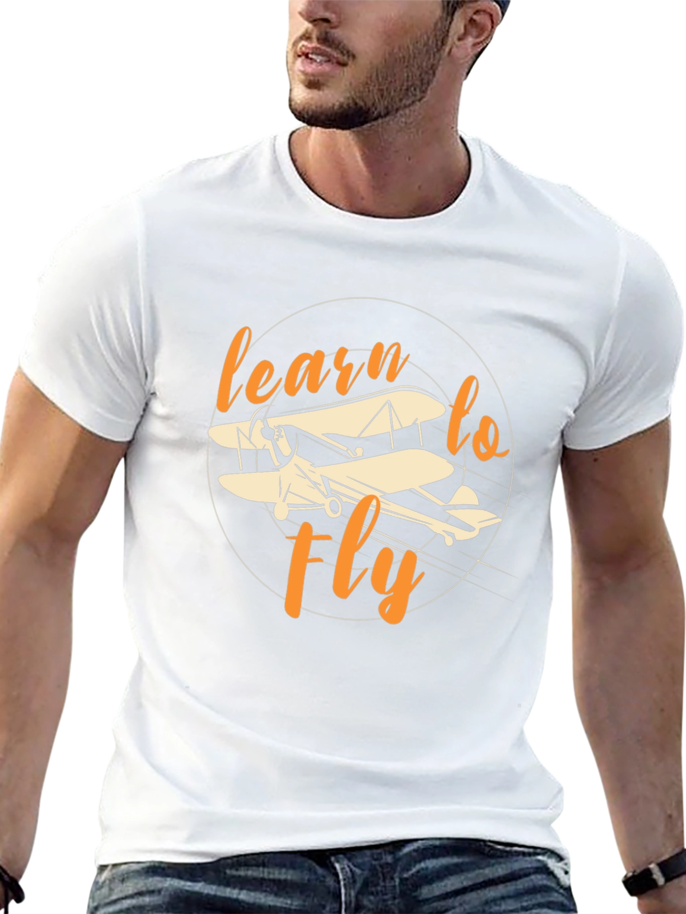 Black Learn to Fly Vintage Biplane Graphic T-Shirt view 13