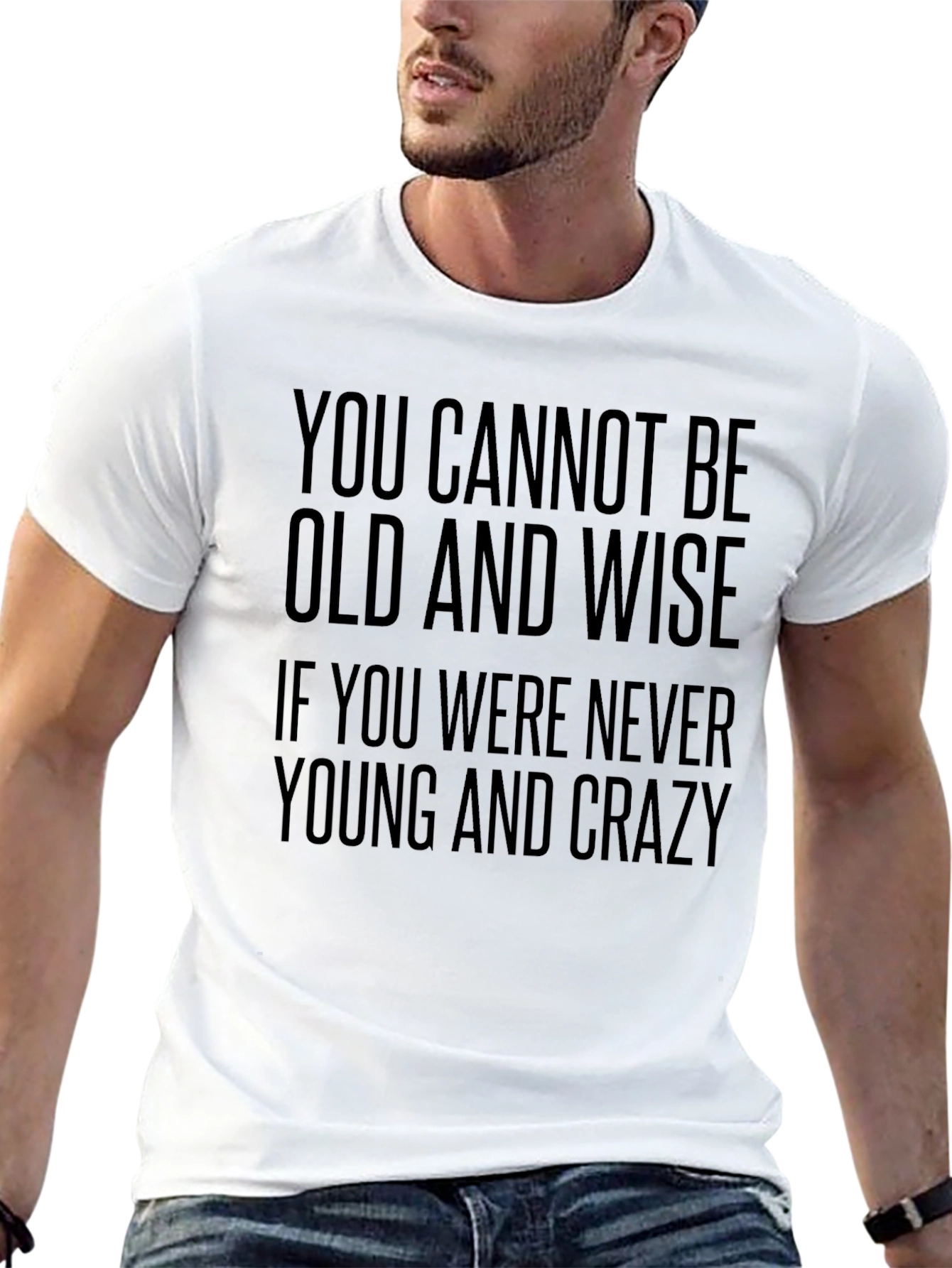 Black Old and Wise T-Shirt - Black Crew Neck Tee view 13