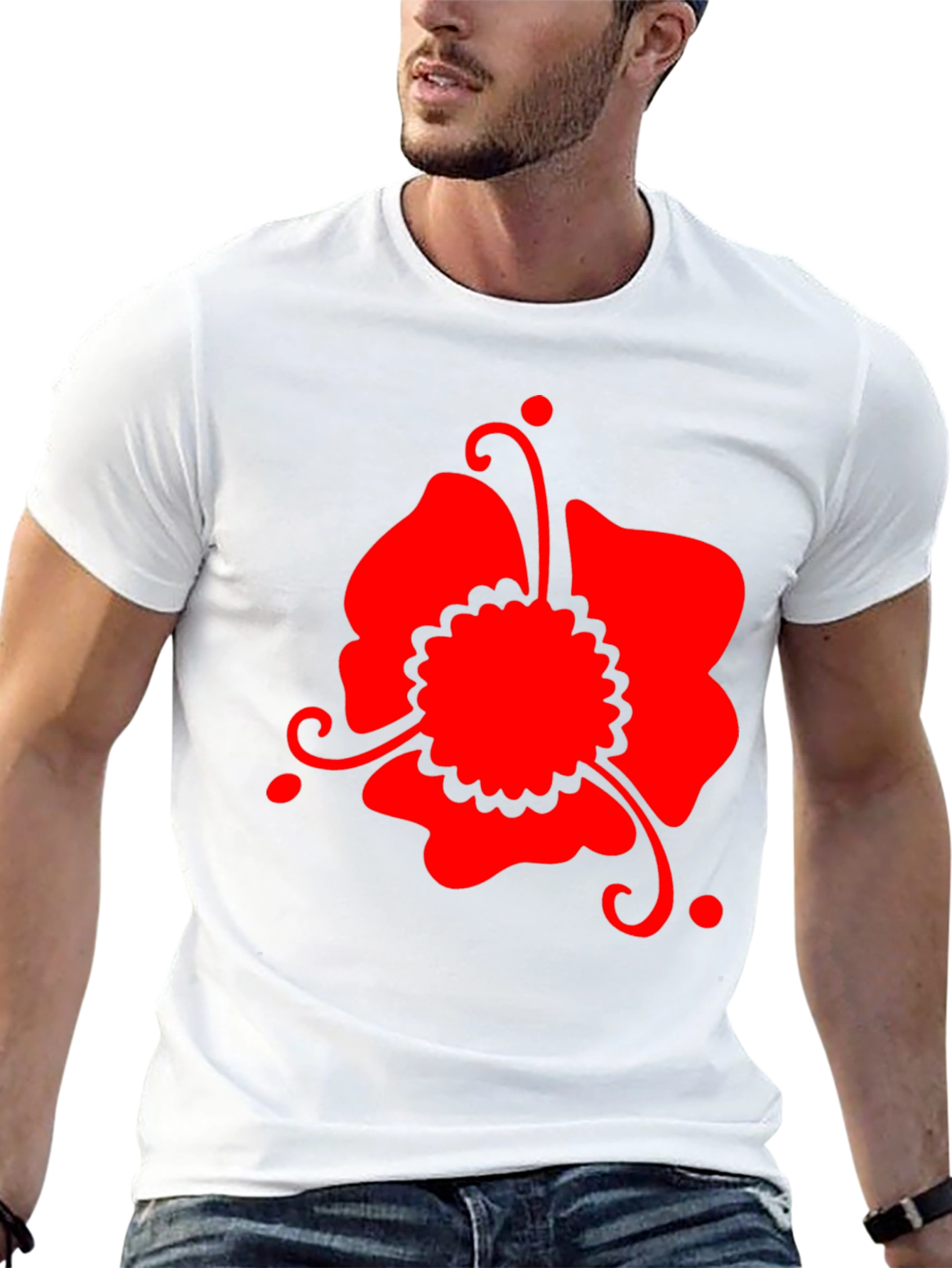 Black Red Floral Graphic Black T-Shirt view 13