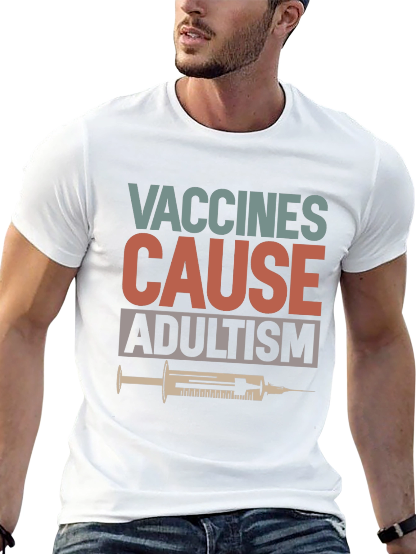 Black Vaccines Cause Adultism Graphic Tee view 13