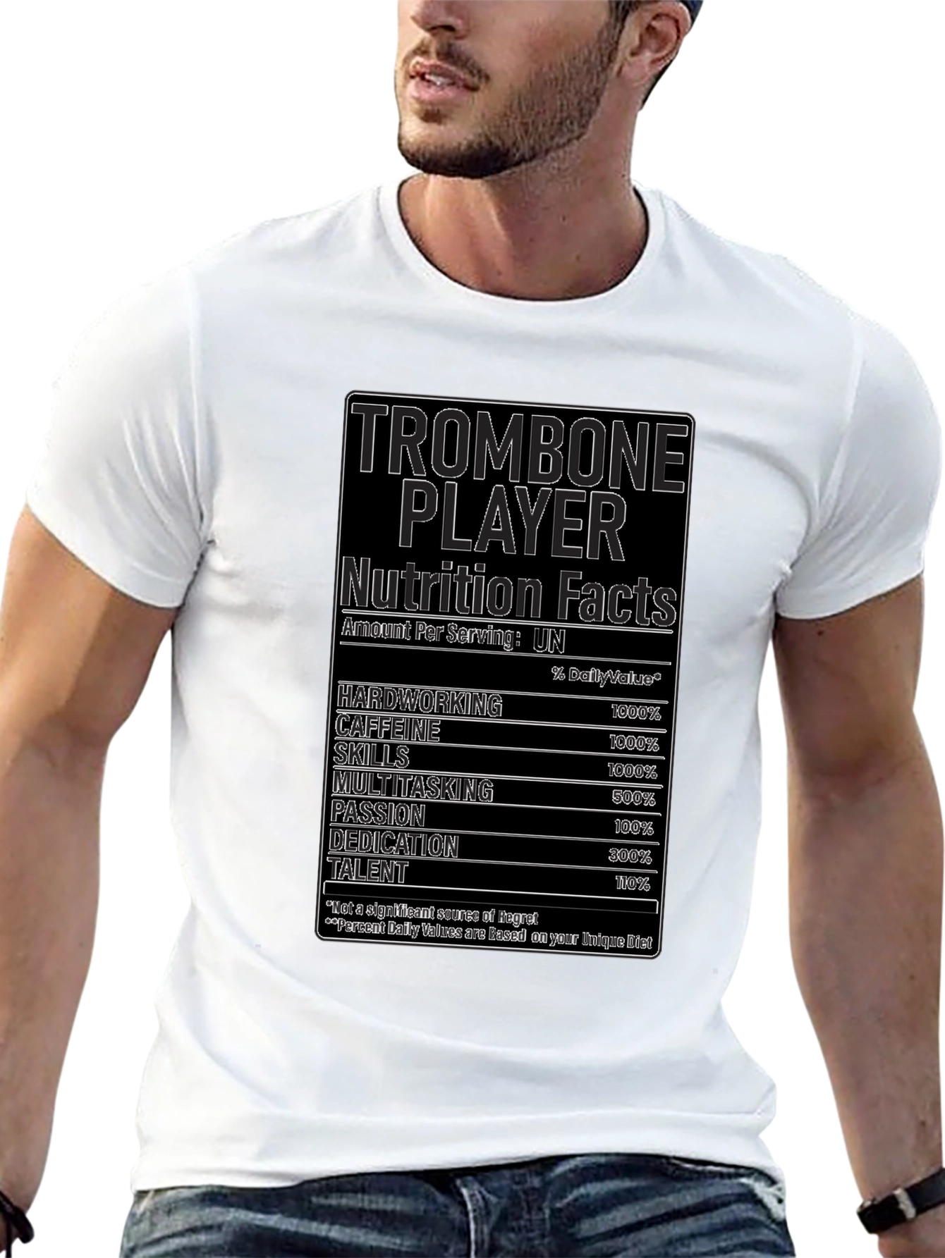Black Trombone Player Nutrition Facts Black T-Shirt view 13