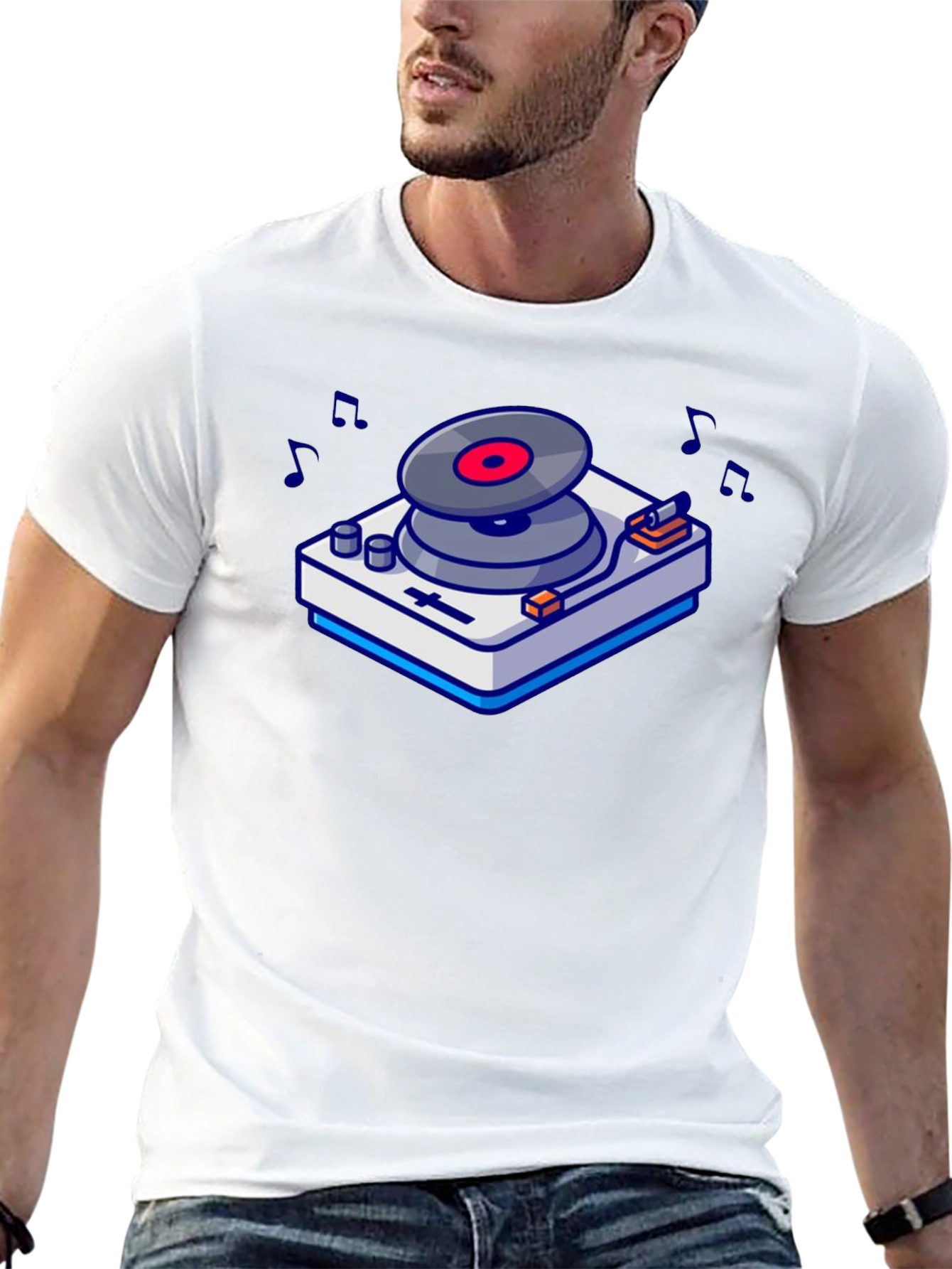 Black Retro Turntable Graphic T-Shirt - Music Lover's Tee view 13