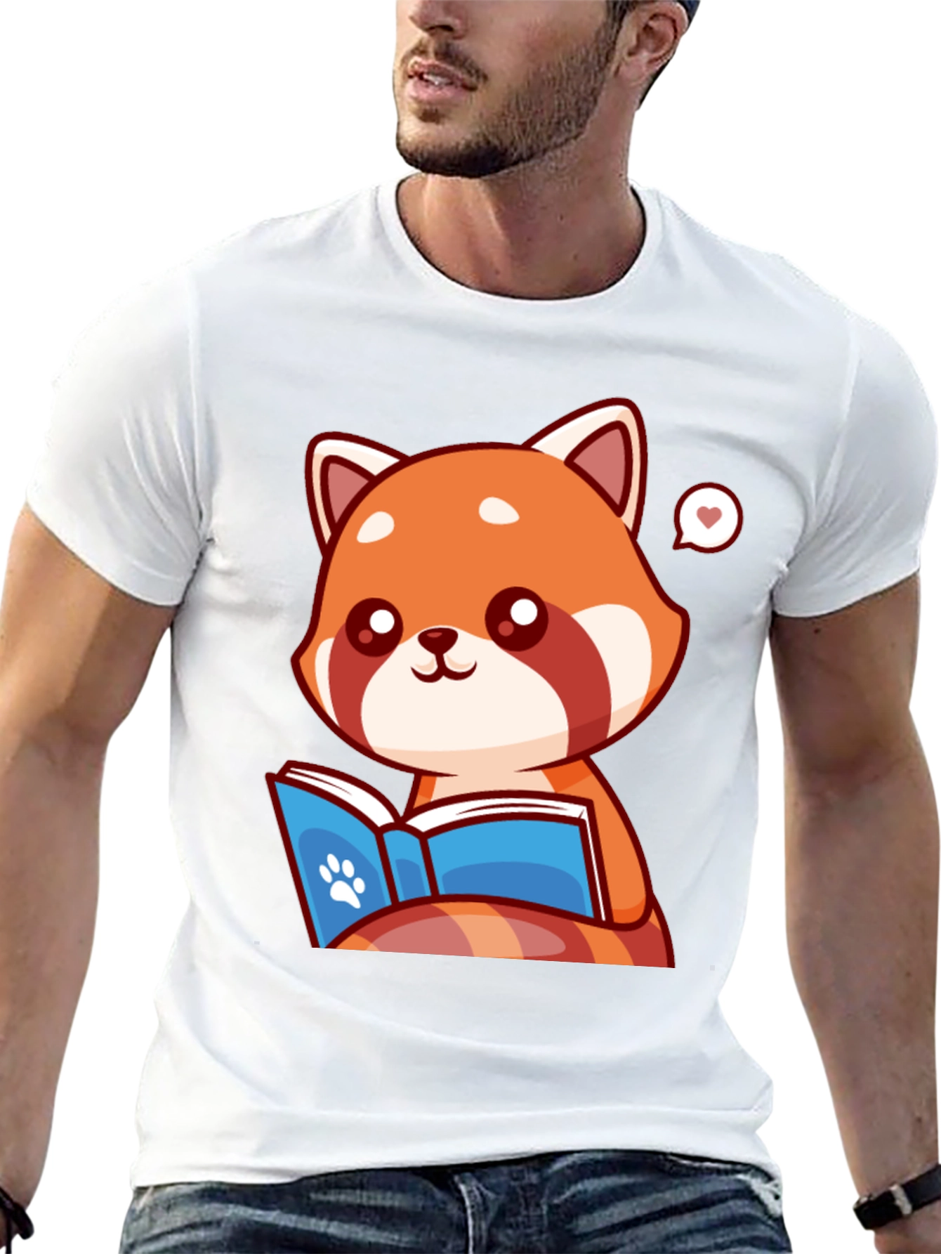 Black Cute Red Panda Reading Book Graphic Tee view 13