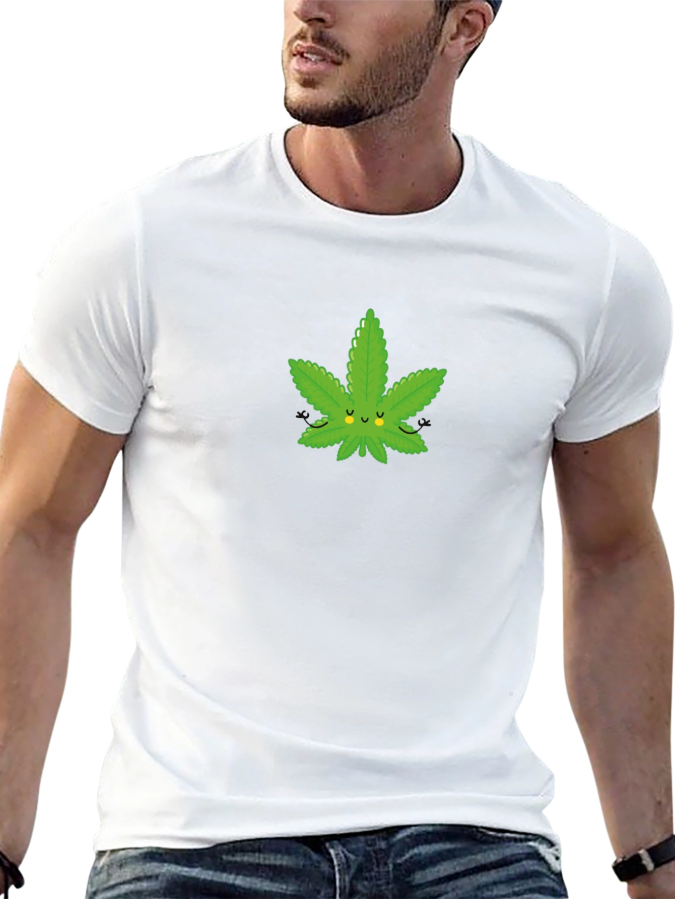 Black Cute Cannabis Leaf Graphic T-Shirt - Black Cotton Blend view 13