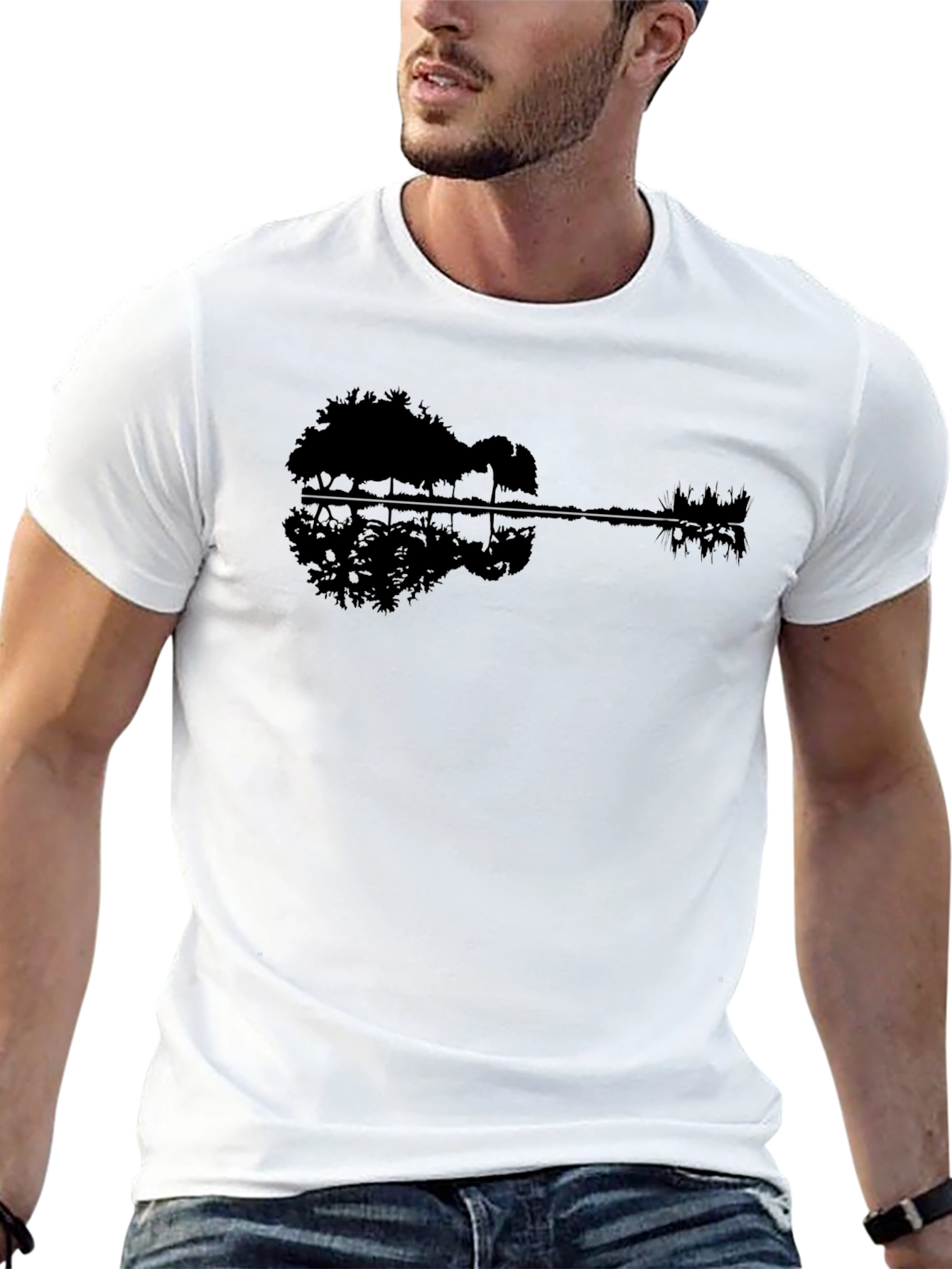 Black Guitar Landscape Black T-Shirt view 13