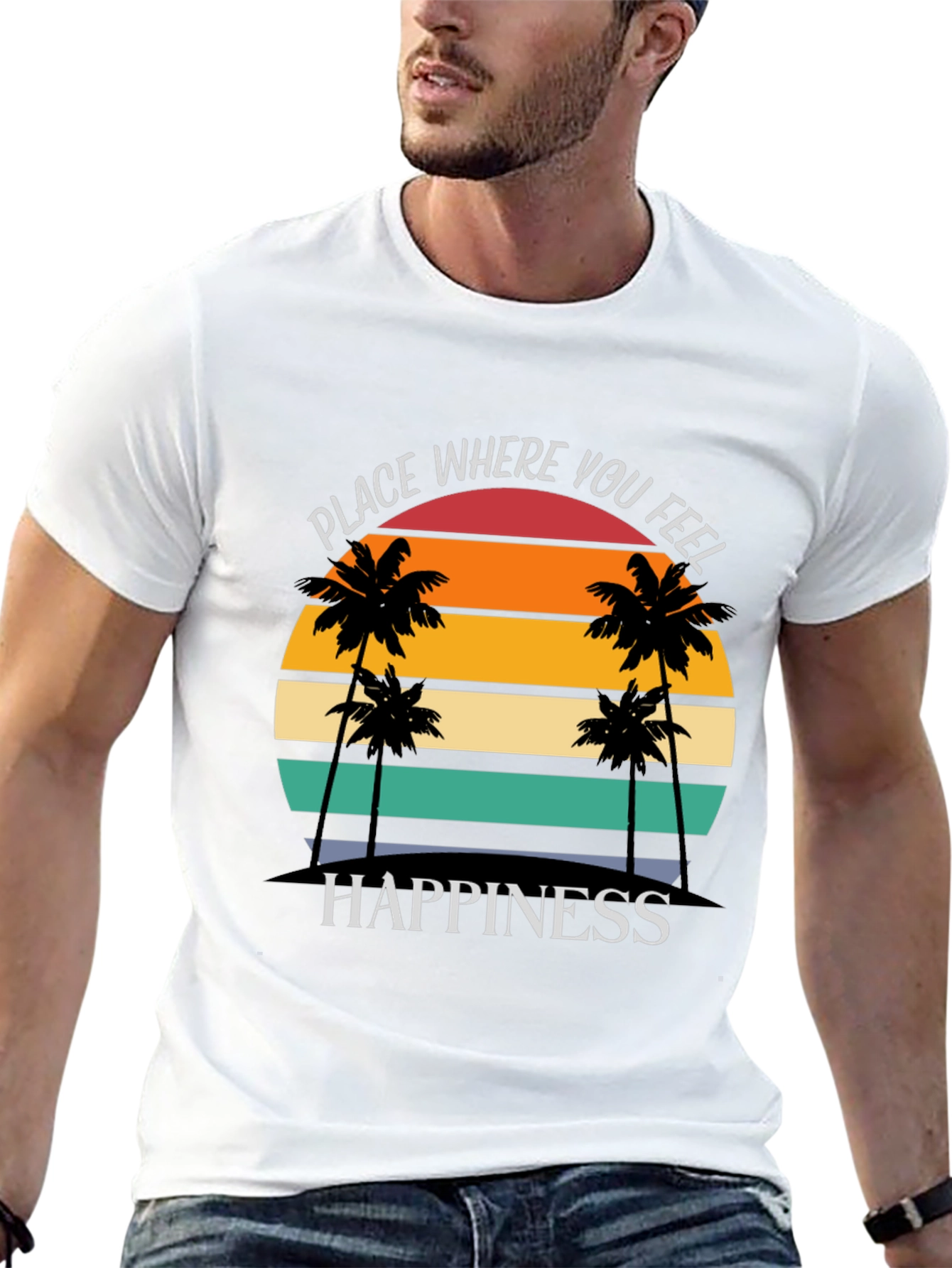 Black Tropical Sunset Happiness Graphic Tee view 13