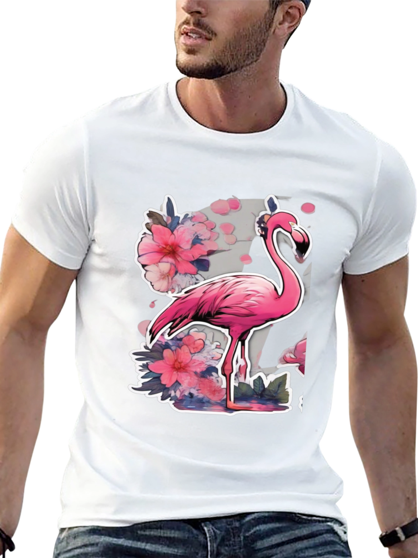 Black Stylish Flamingo Floral Graphic Tee - Black view 13