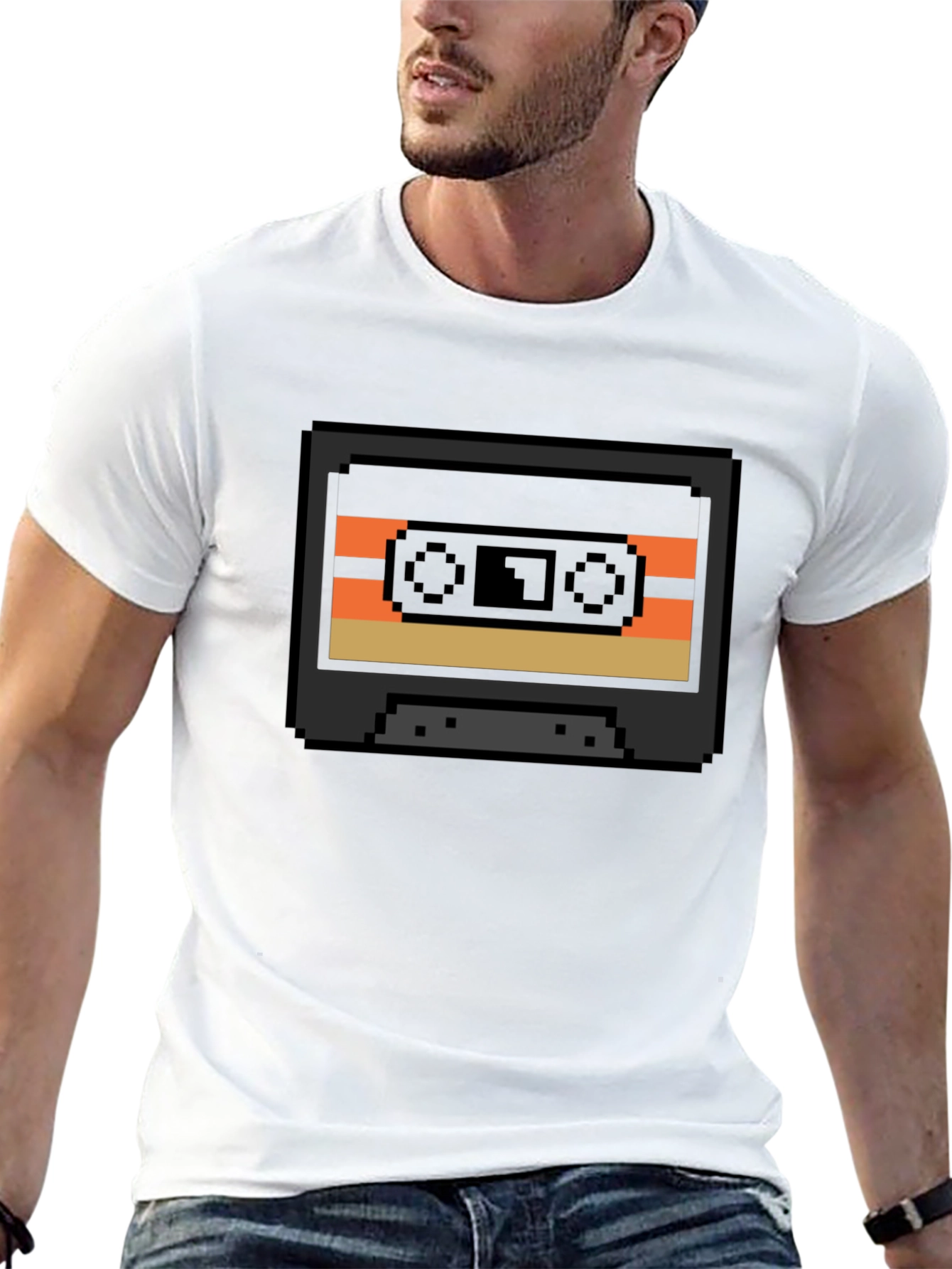 Black Retro Cassette Tape Pixel Art T-Shirt - Black view 13