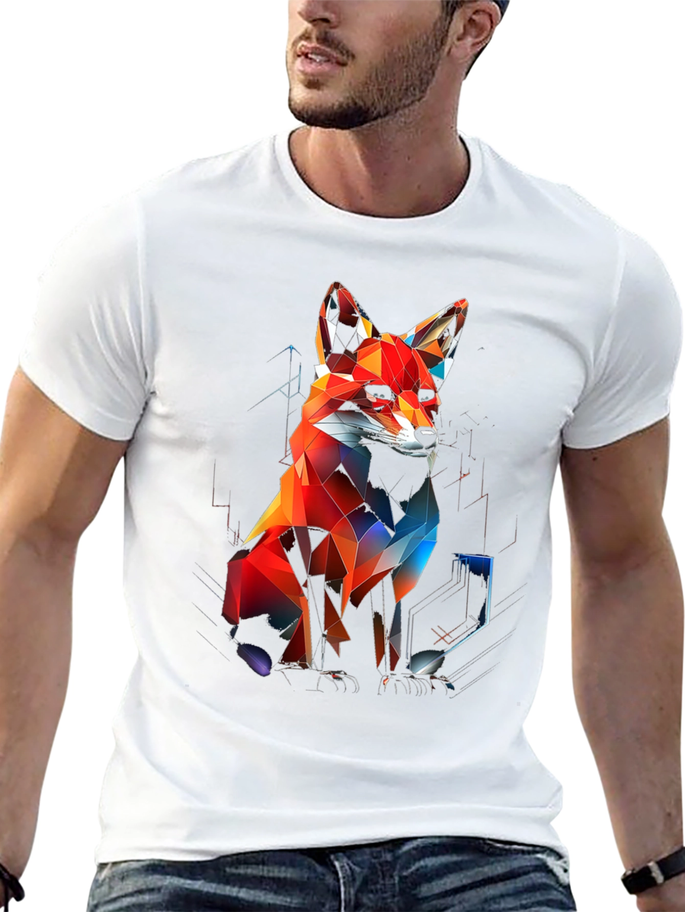 Black Geometric Fox Graphic Black T-Shirt view 13