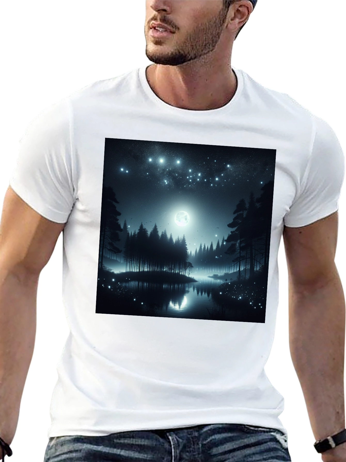 Black Mystic Night Forest T-Shirt view 13