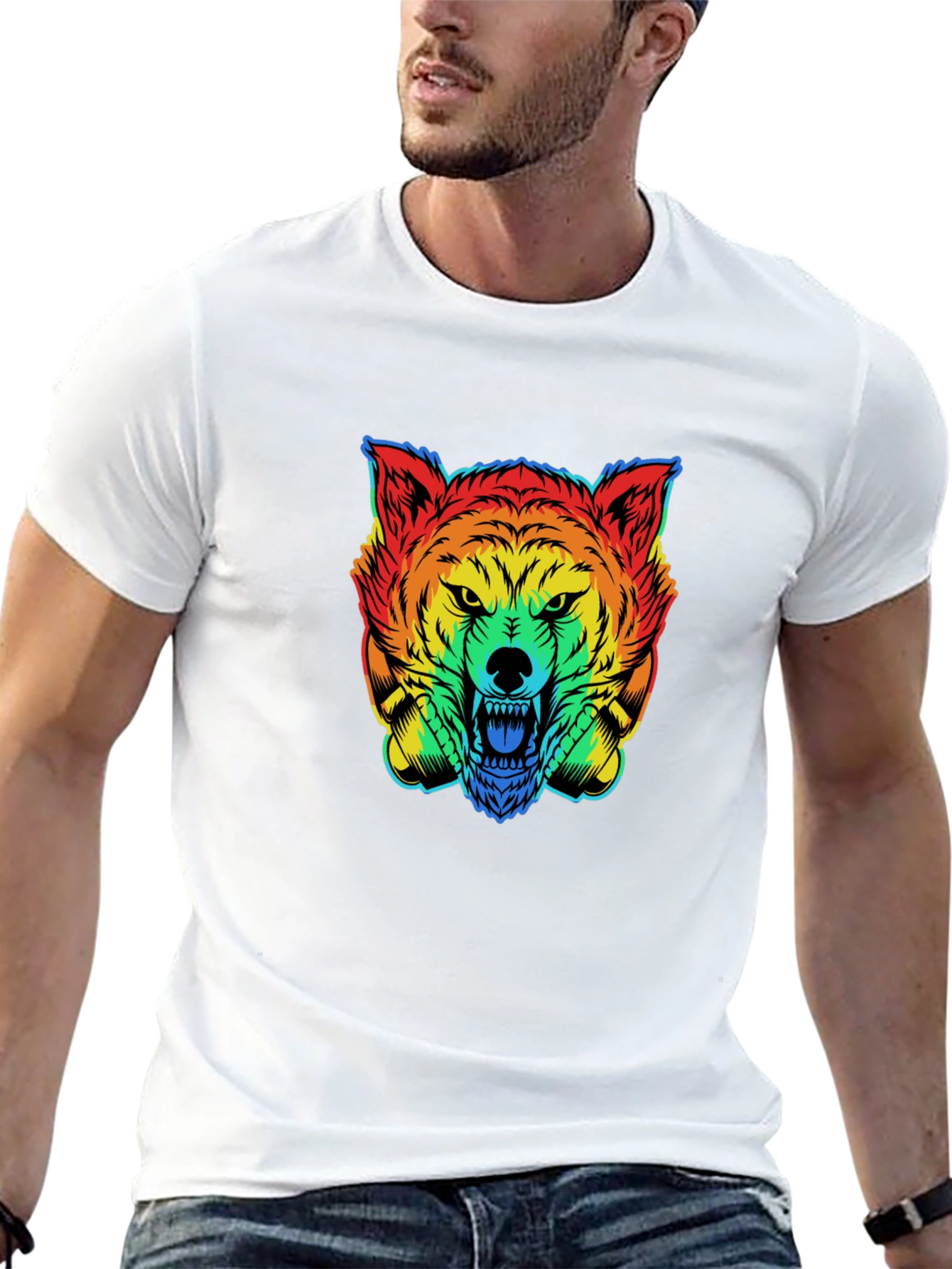 Black Rainbow Wolf Graphic T-Shirt - Men's Black Tee view 13