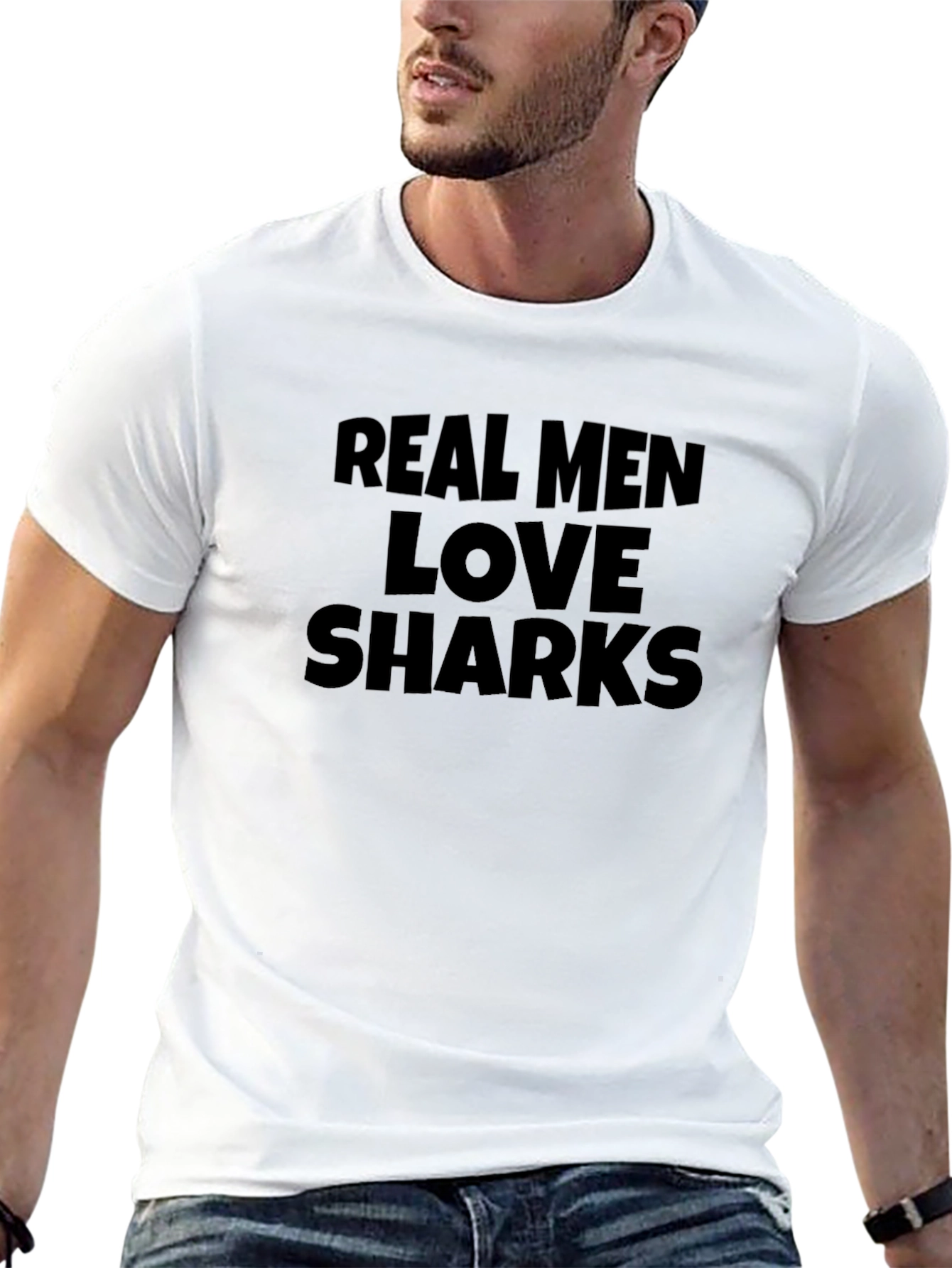 Black Real Men Love Sharks Graphic Tee - Black view 13