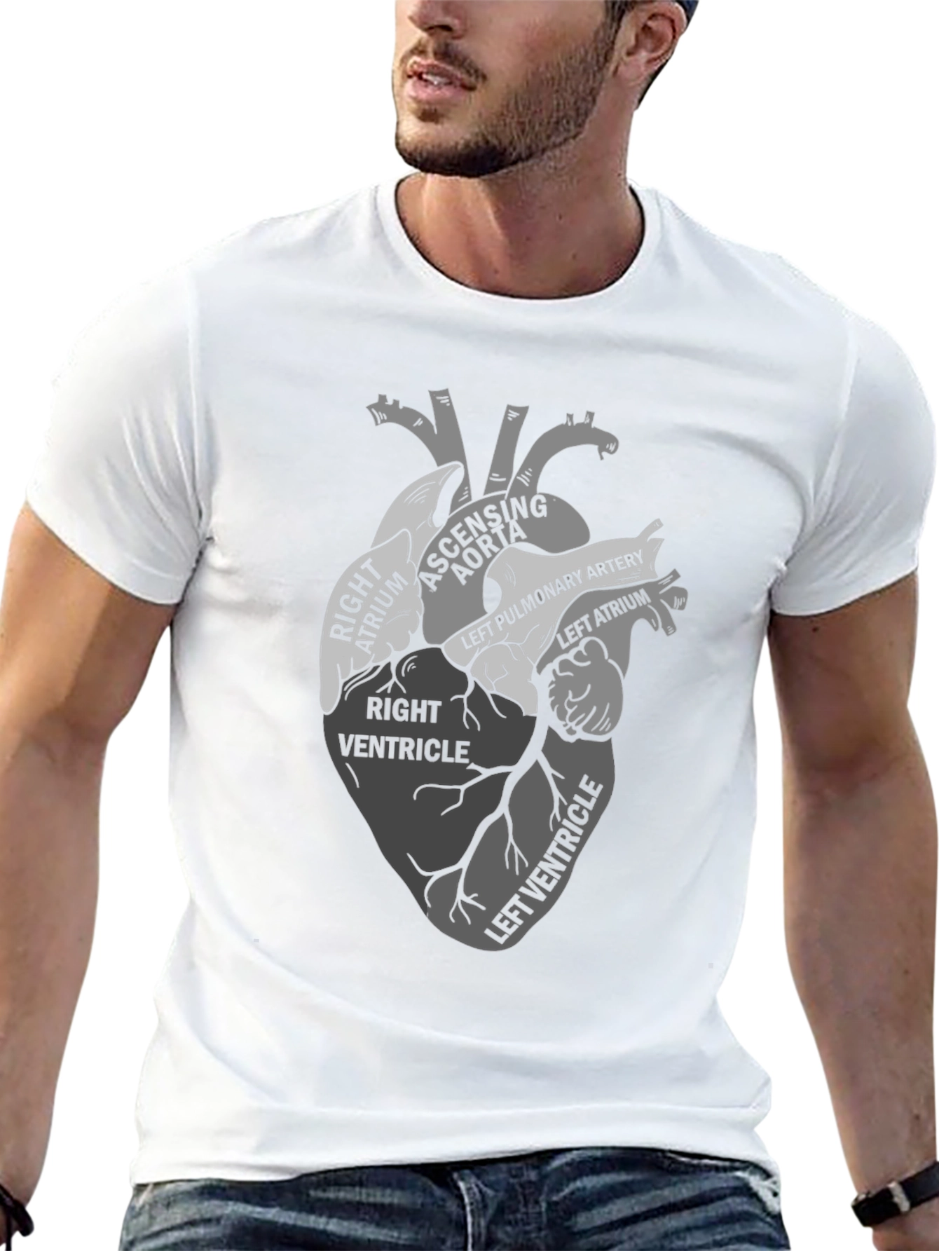 Black Anatomical Heart Diagram T-Shirt view 13