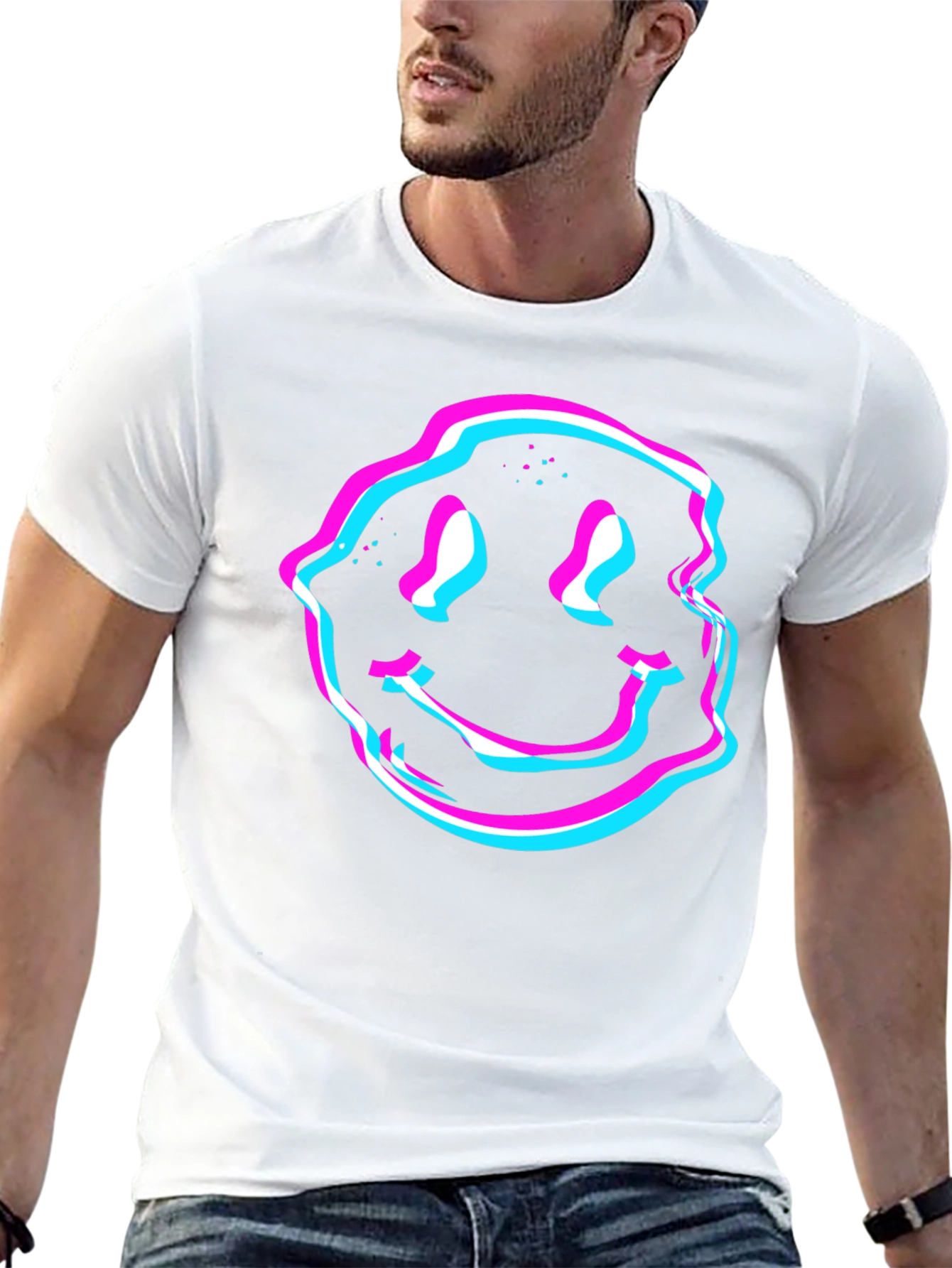 Black Glitch Smiley Face Graphic Tee - Black view 13