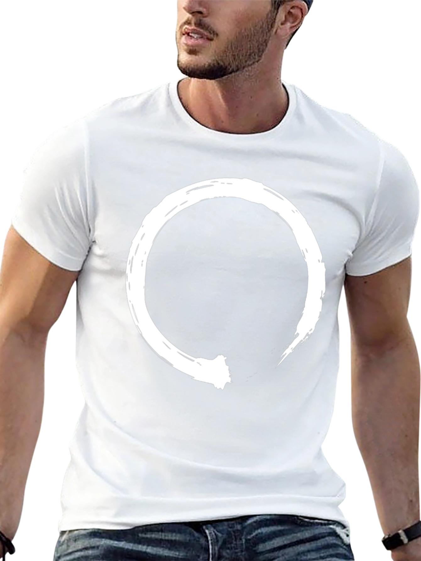 Black Black T-Shirt with White Enso Circle Design view 13