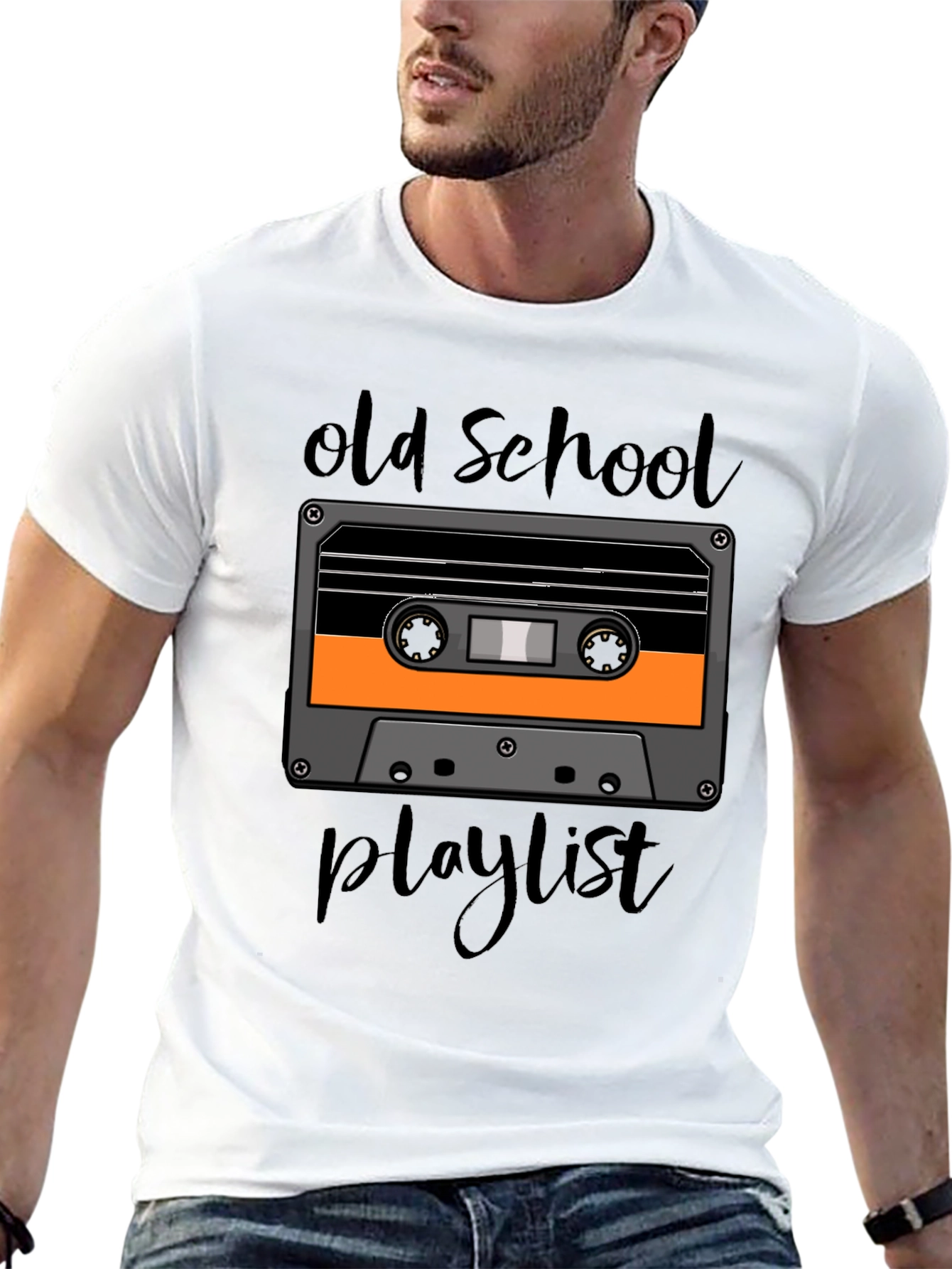Black Old School Playlist Tee - Retro Cassette Graphic T-Shirt view 13