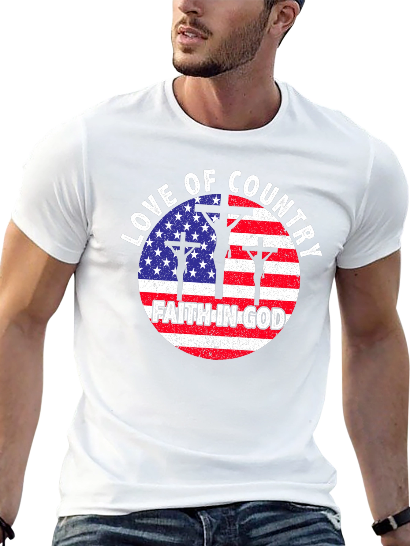 Black Patriotic Faith T-Shirt: Love of Country, Faith in God view 13