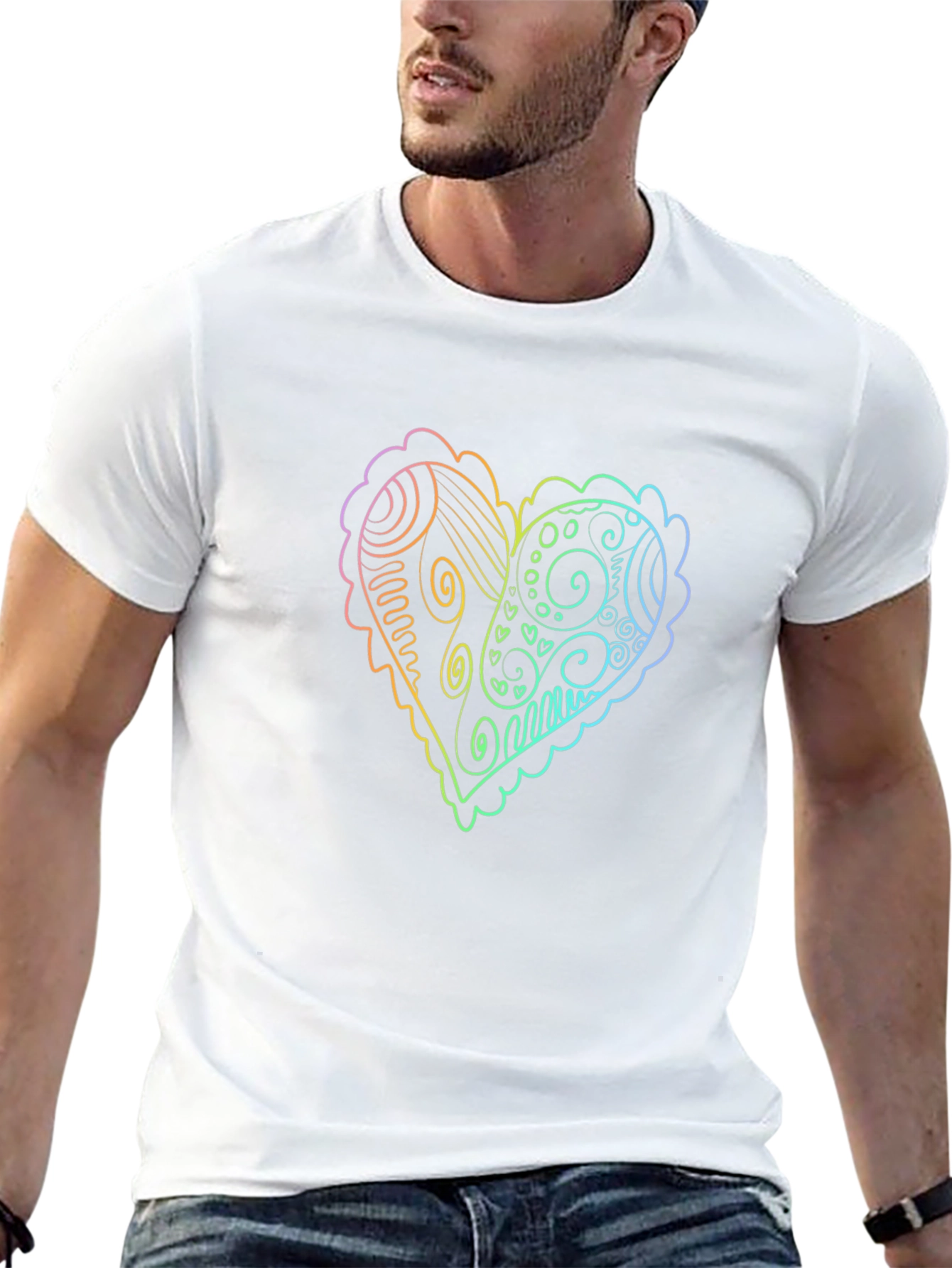 Black Rainbow Heart Doodle Graphic Tee - Black view 13