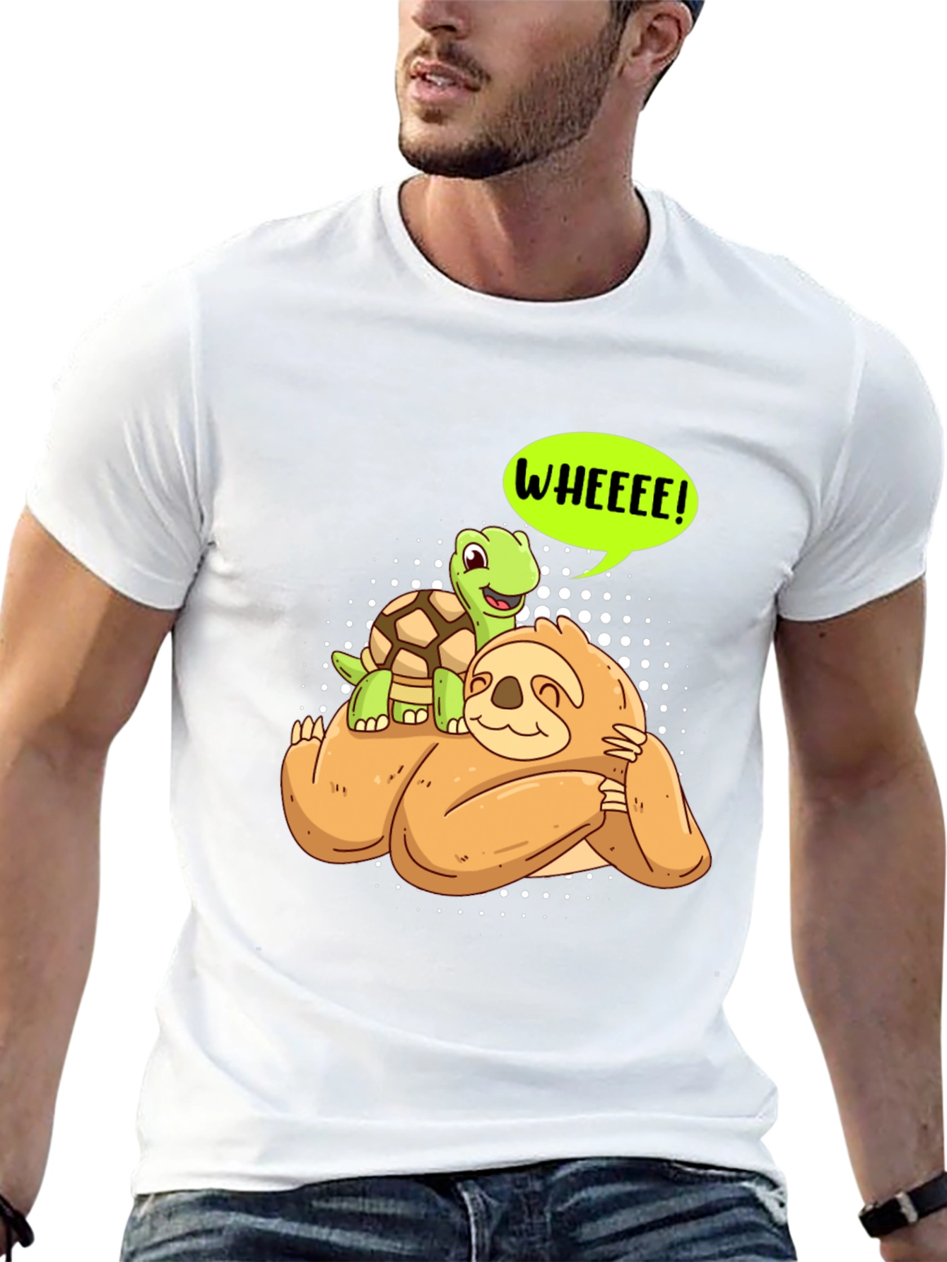 Black Sloth and Turtle WHEEEE! Graphic T-Shirt view 13