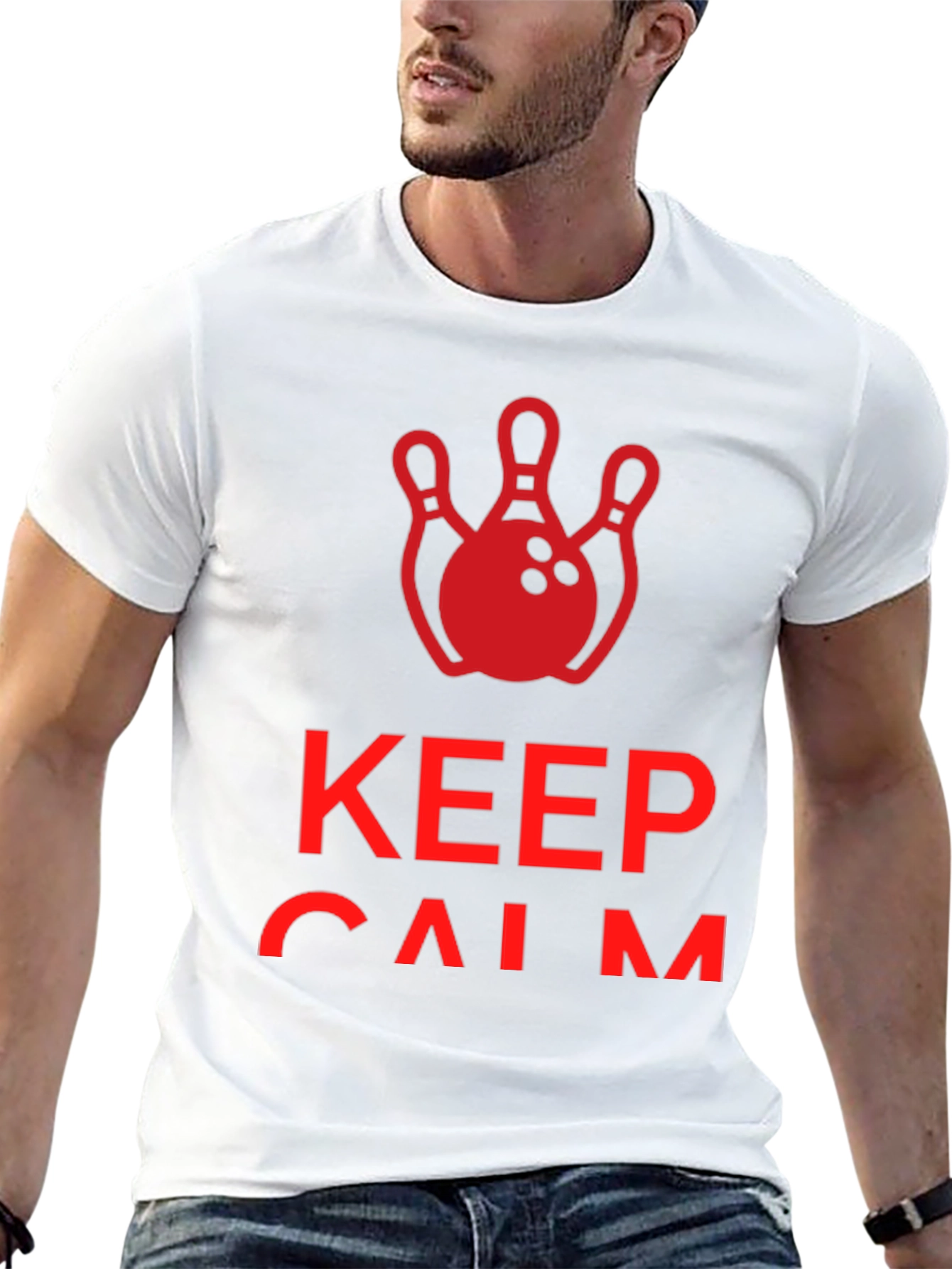 Black Keep Calm and Bowl On T-Shirt - Red Bowling Design view 13