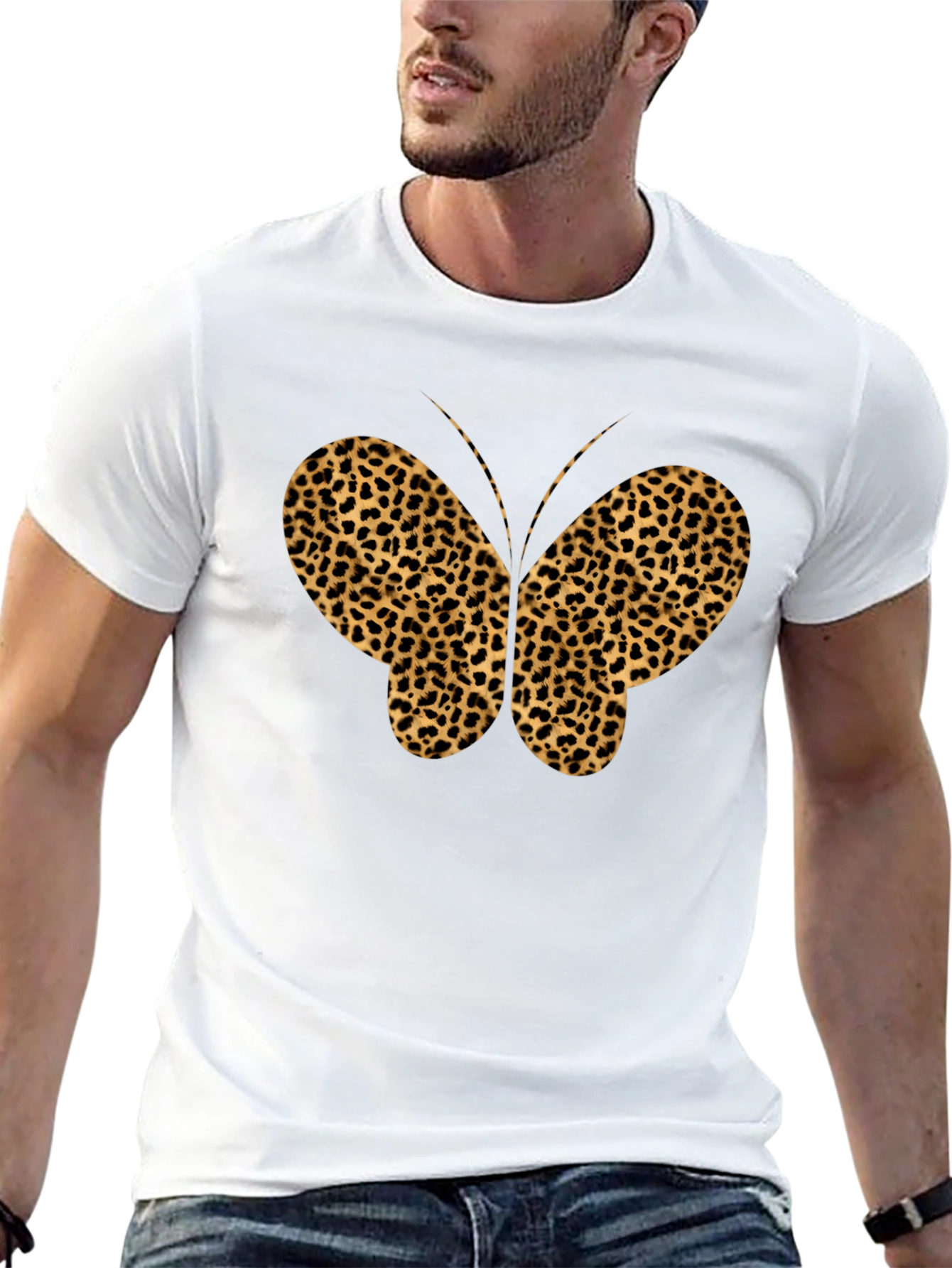 Black Leopard Print Butterfly Graphic Tee - Black view 13