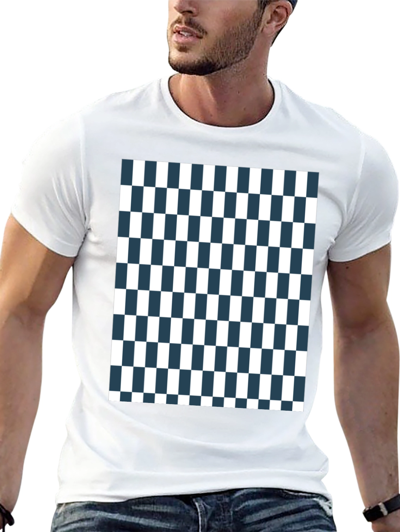 Black Checkered Pattern Tee - Classic Style view 13