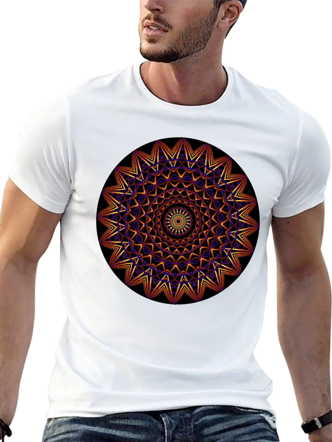 Black Geometric Mandala Graphic Print T-Shirt view 13