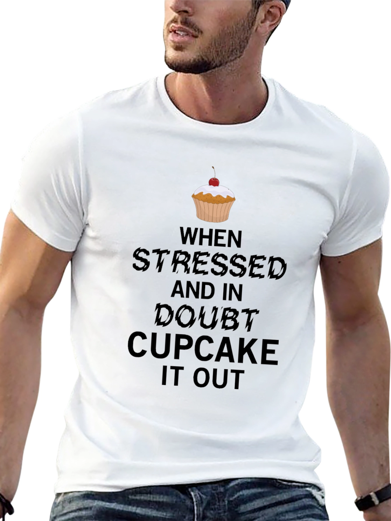 Black Stressed? Cupcake It Out Black Graphic Tee view 13