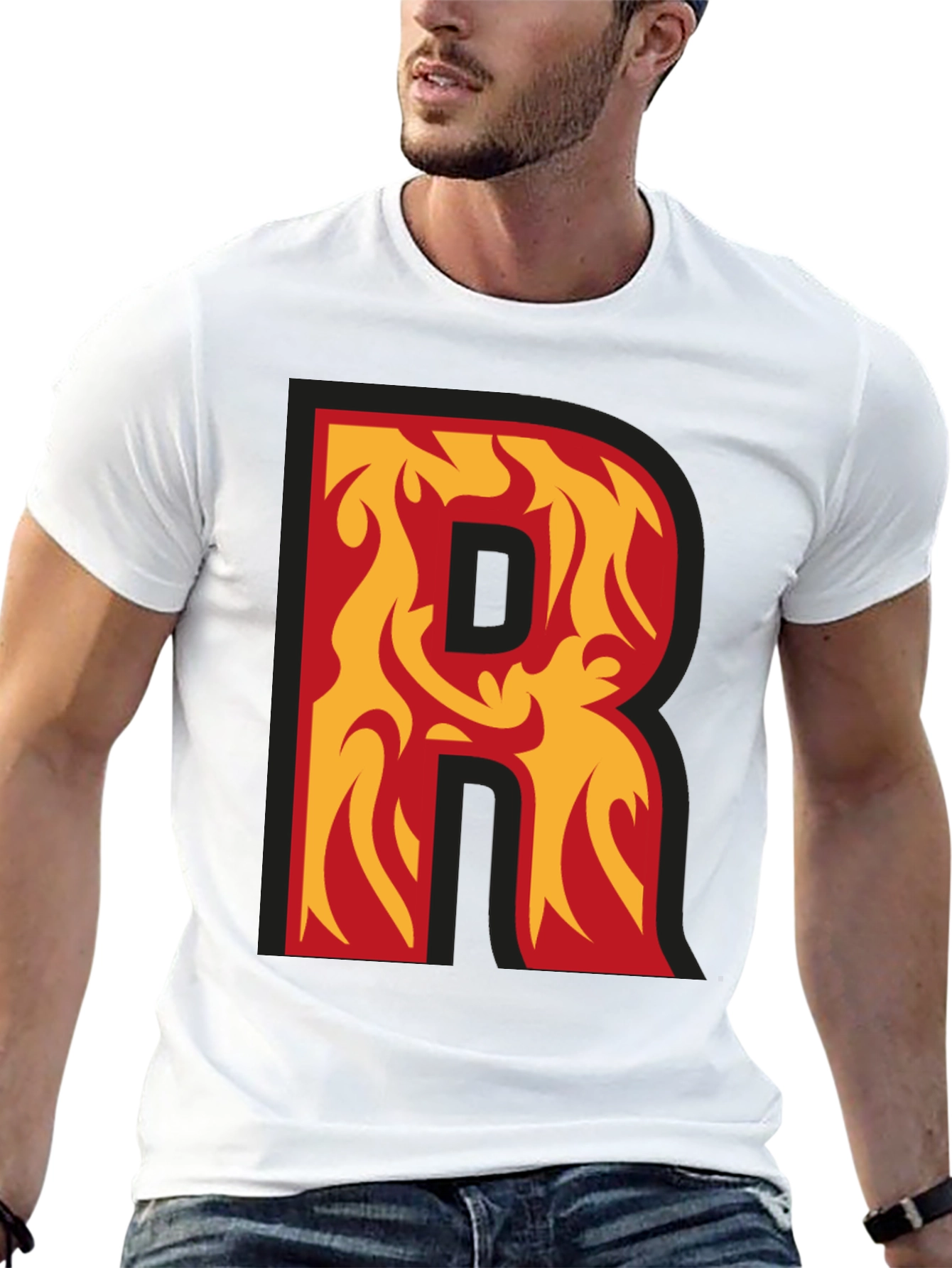 Black Flaming Letter R Graphic Tee - Cool Design! view 13